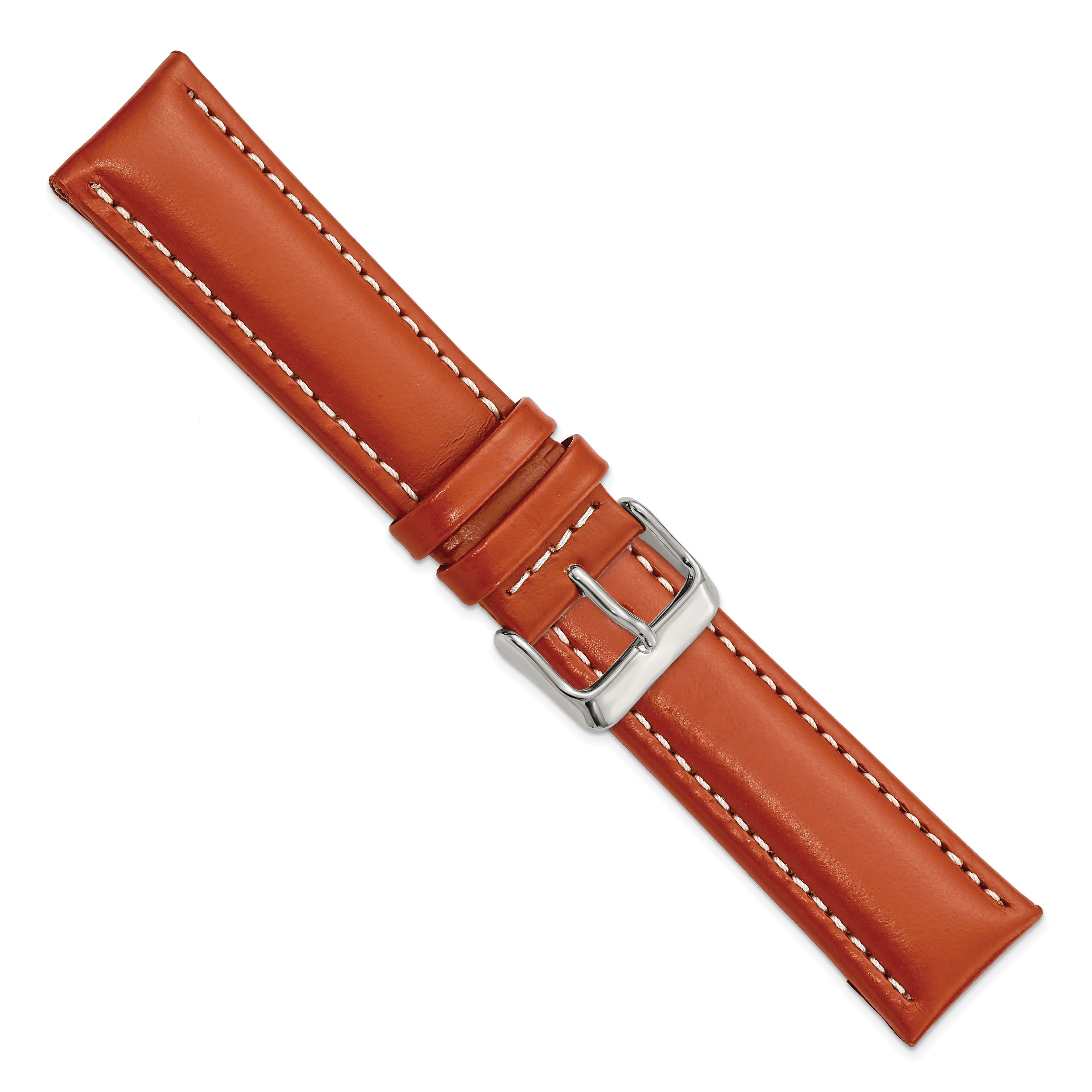 14mm Saddle Brown Oil-tanned Leather with White Stitching and Silver-tone Buckle 6.75 inch Watch Band