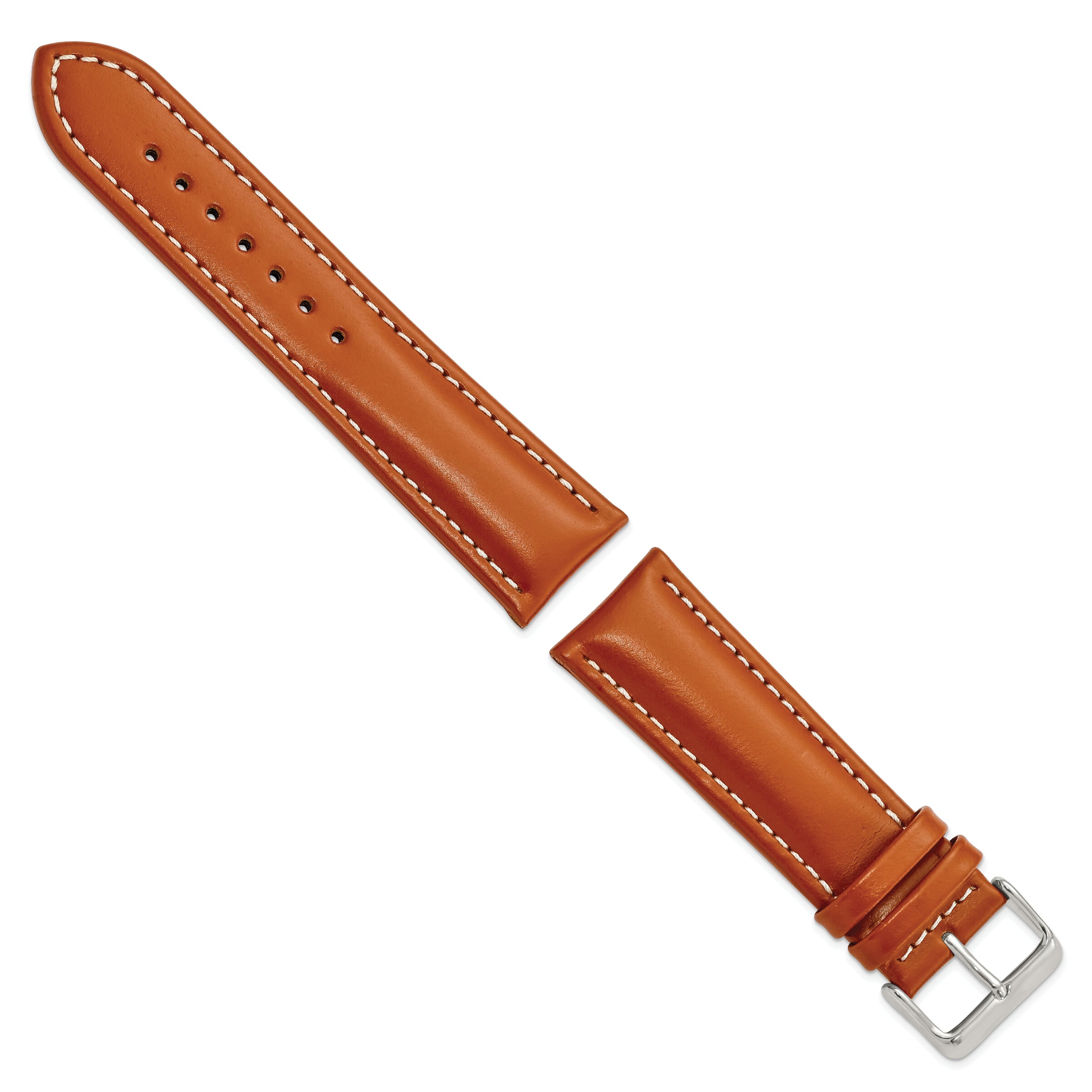 14mm Saddle Brown Oil-tanned Leather with White Stitching and Silver-tone Buckle 6.75 inch Watch Band