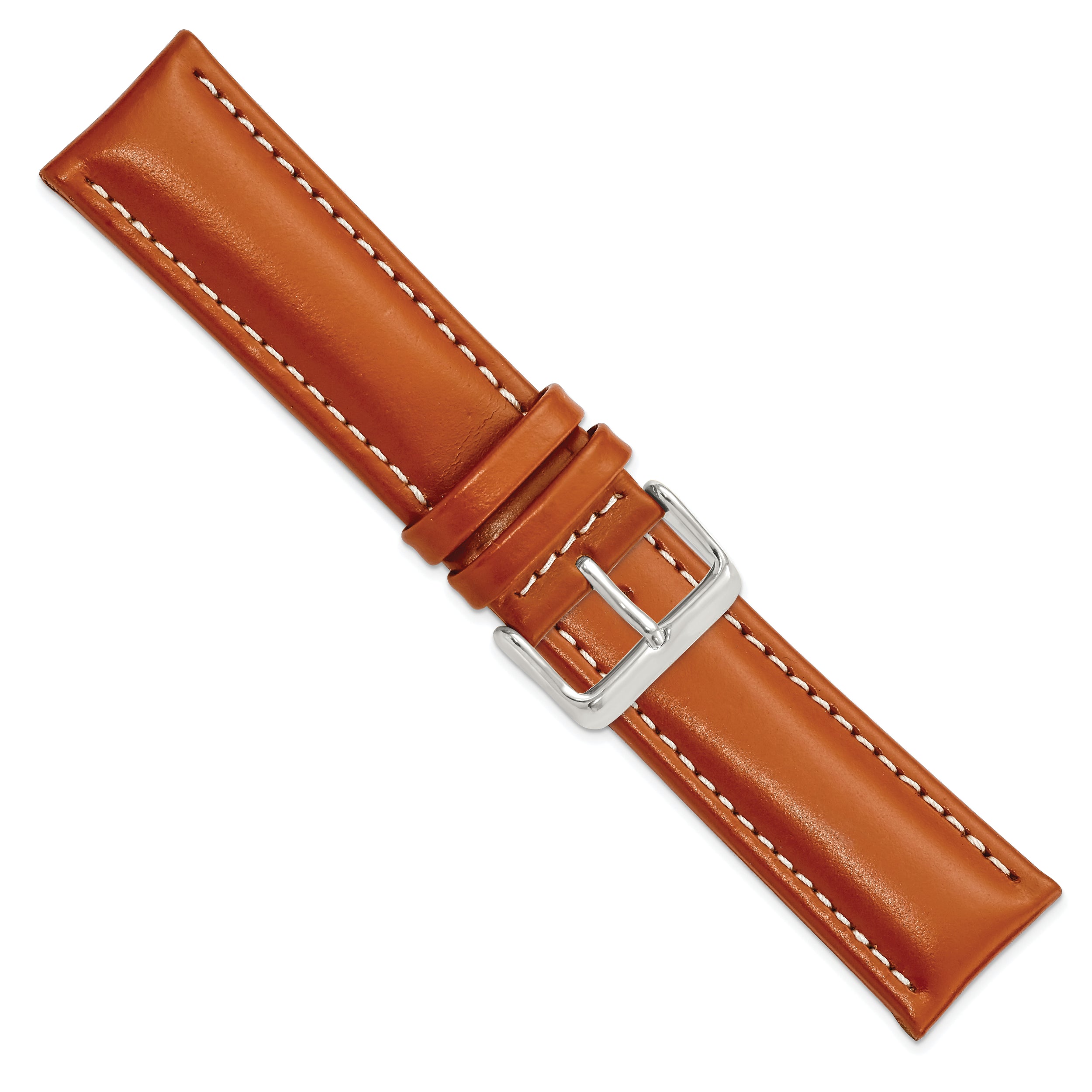 14mm Saddle Brown Oil-tanned Leather with White Stitching and Silver-tone Buckle 6.75 inch Watch Band