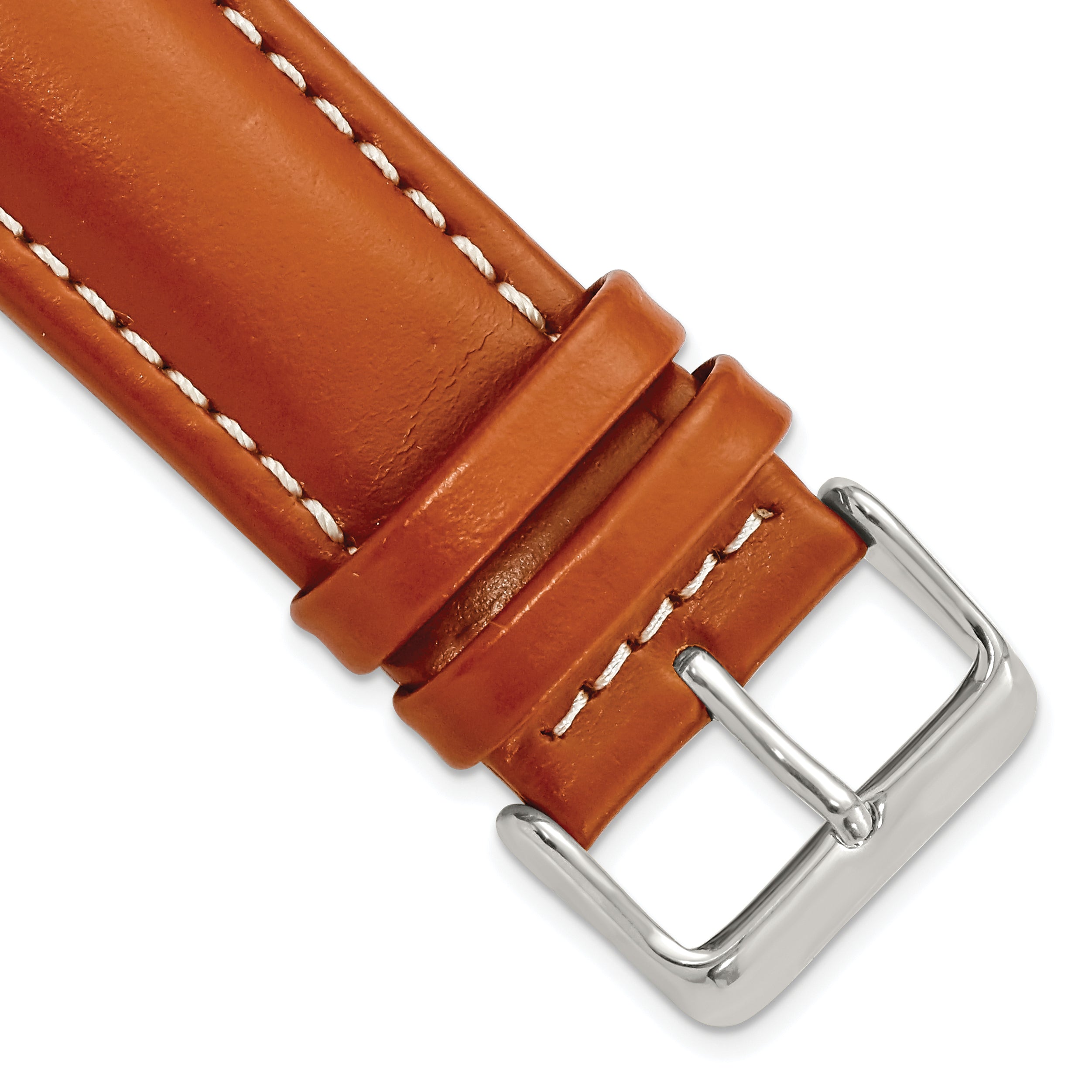 DeBeer 24mm Saddle Brown Oil-tanned Leather with White Stitching and Silver-tone Buckle 7.5 inch Watch Band