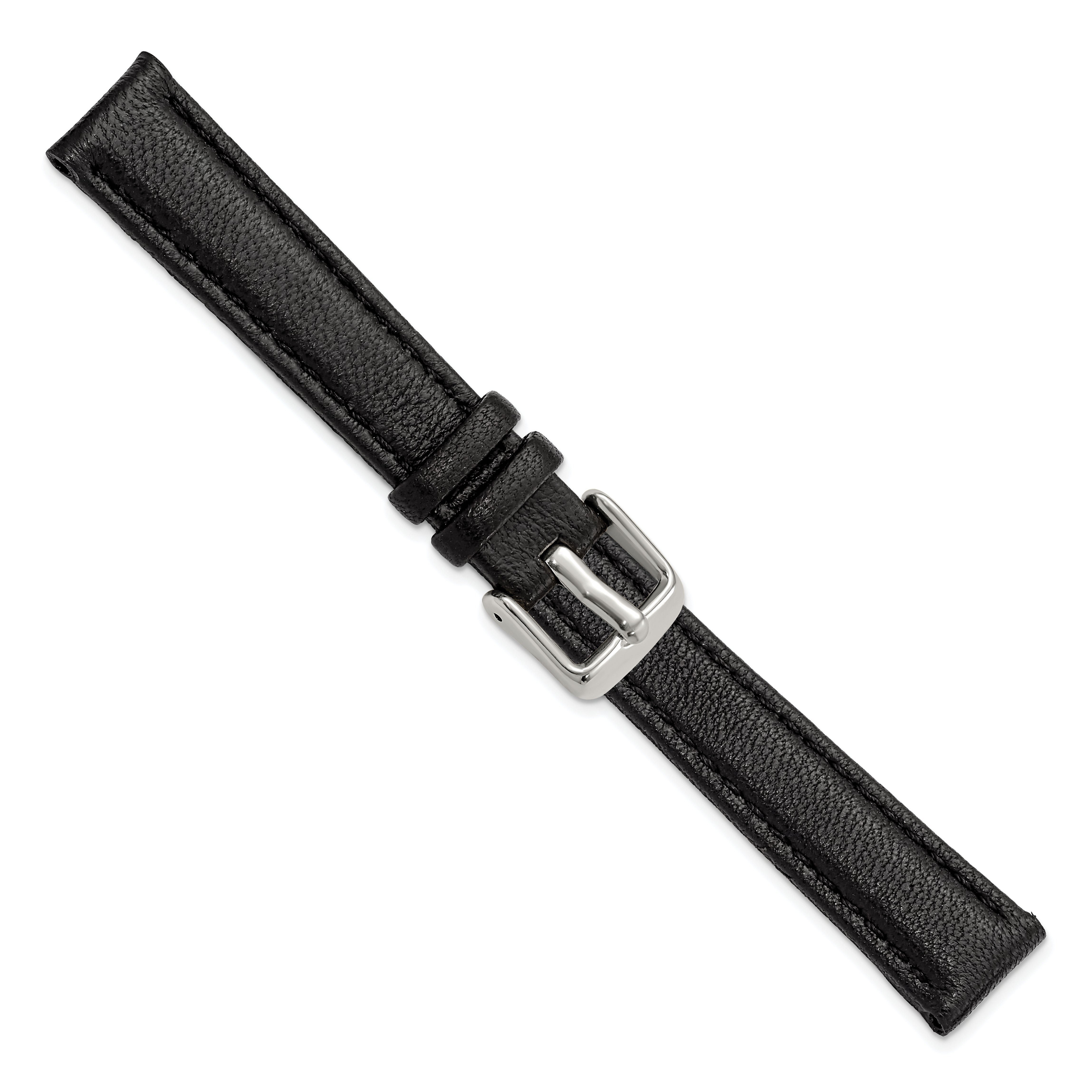 14mm Black Glove Leather with Silver-tone Panerai Style Buckle 6.75 inch Watch Band