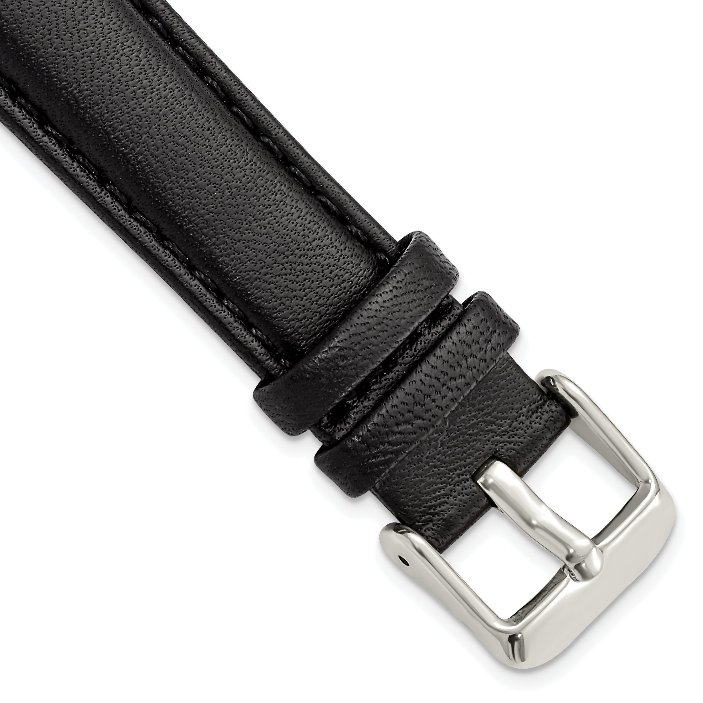 DeBeer 18mm Black Glove Leather with Silver-tone Panerai Style Buckle 7.75 inch Watch Band