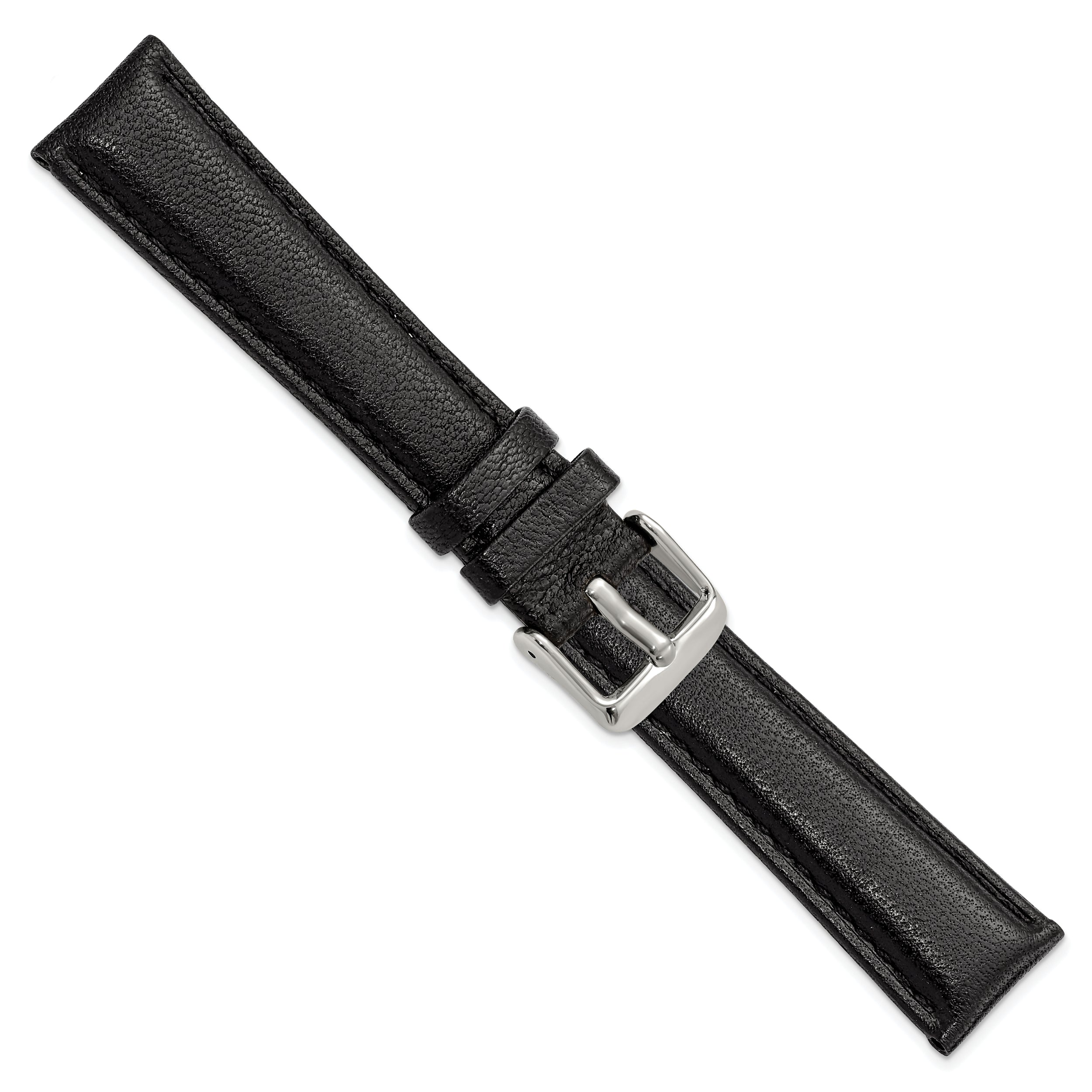 14mm Black Glove Leather with Silver-tone Panerai Style Buckle 6.75 inch Watch Band