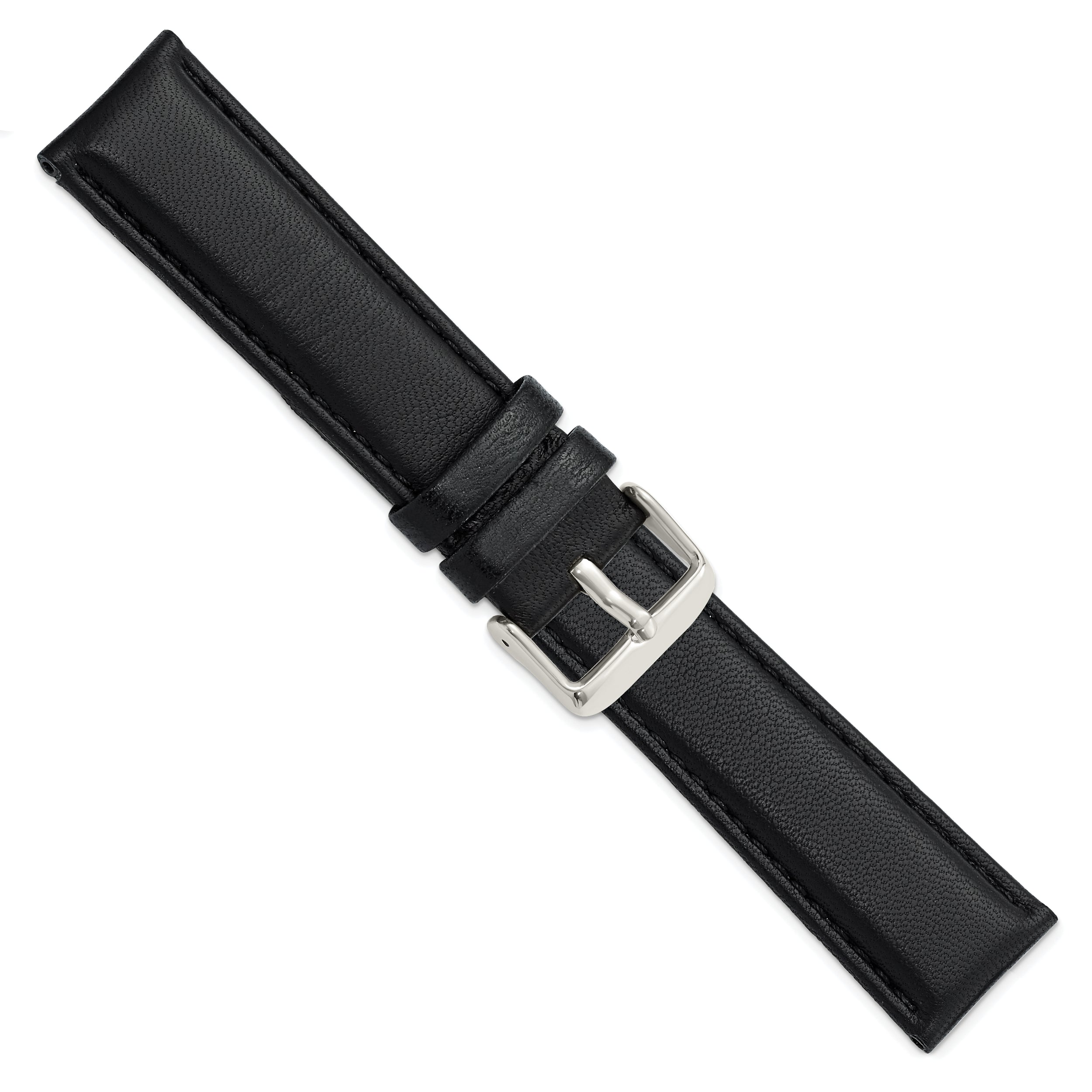 14mm Black Glove Leather with Silver-tone Panerai Style Buckle 6.75 inch Watch Band