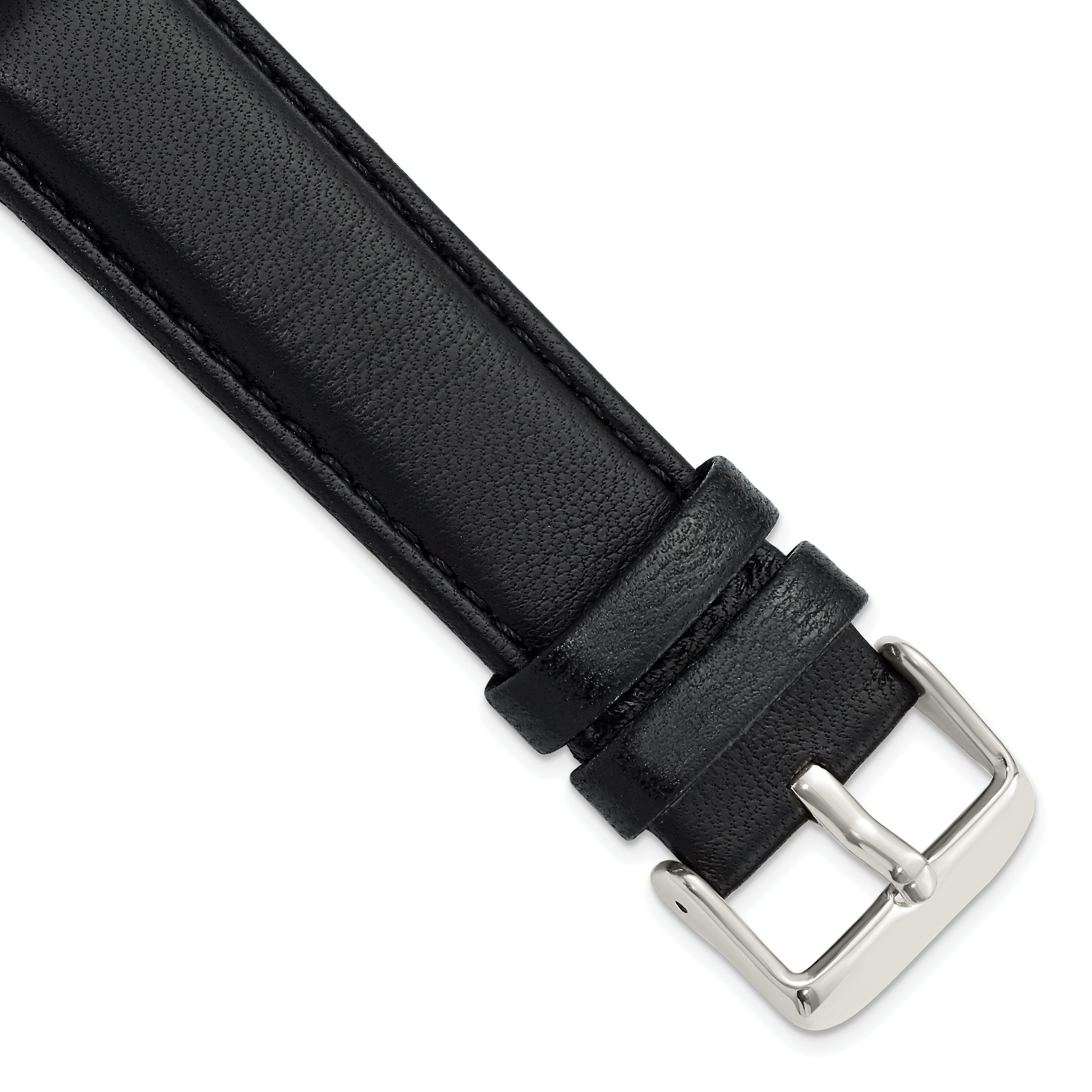 DeBeer 22mm Black Glove Leather with Silver-tone Panerai Style Buckle 7.75 inch Watch Band