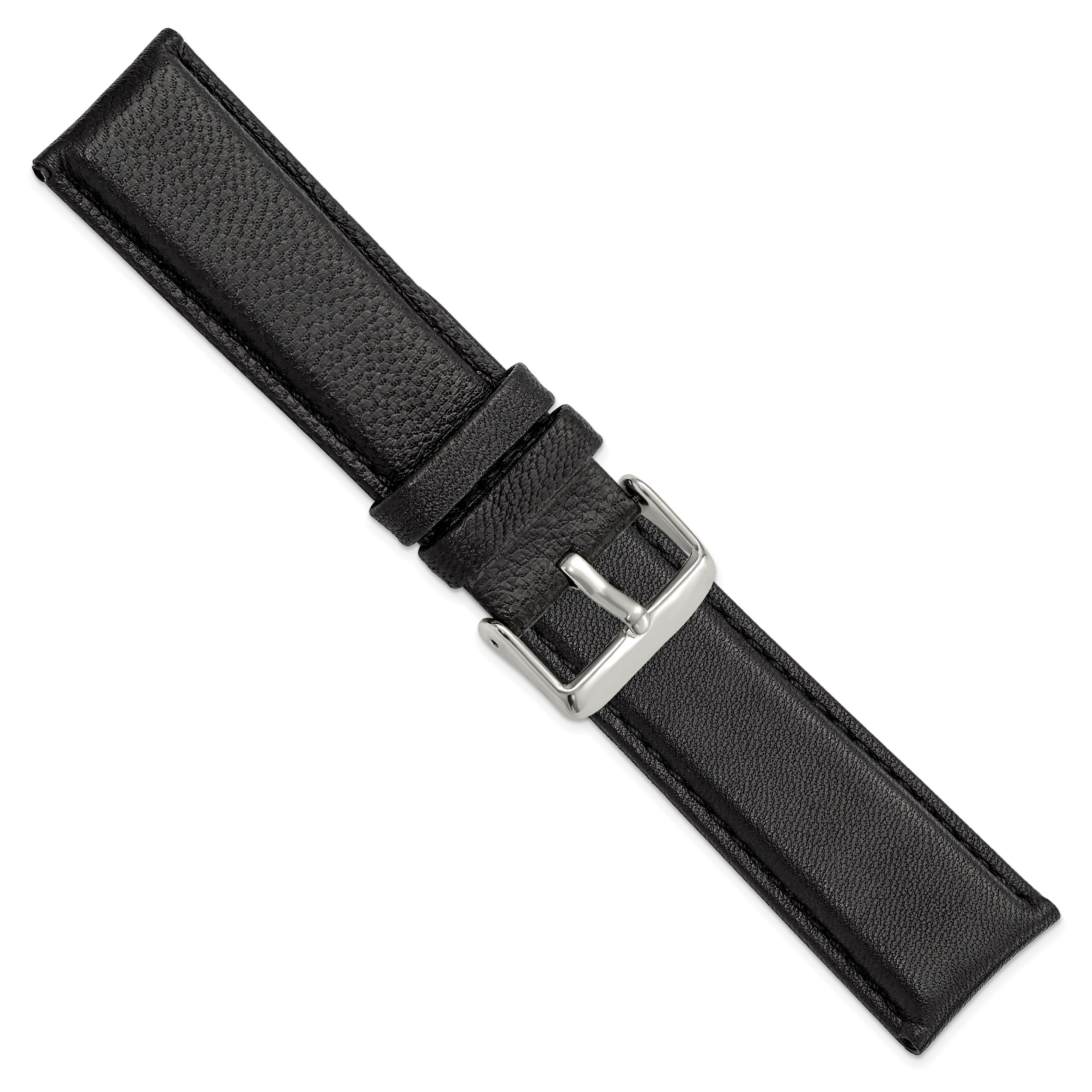 14mm Black Glove Leather with Silver-tone Panerai Style Buckle 6.75 inch Watch Band