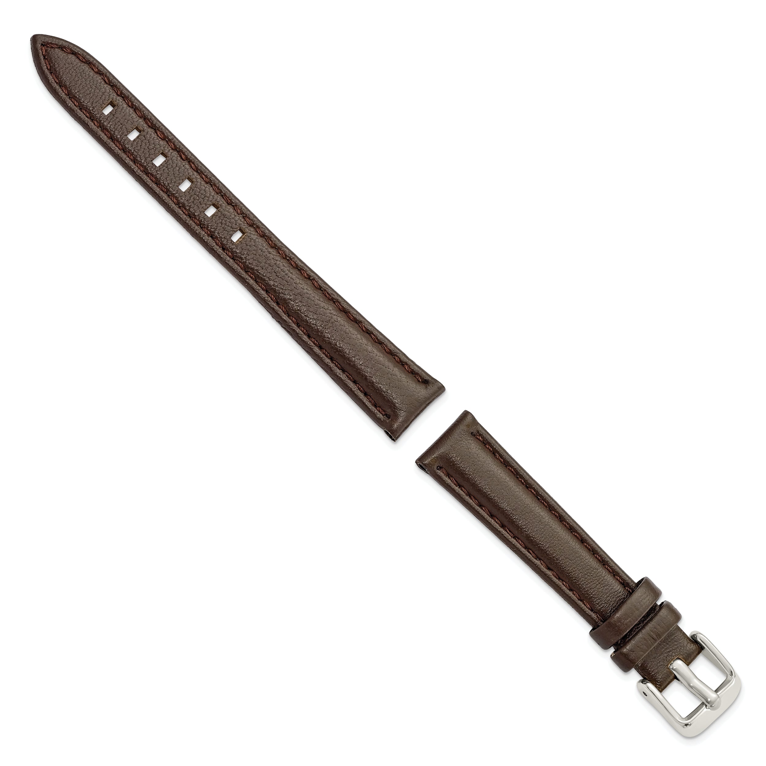 14mm Dark Brown Glove Leather with Silver-tone Panerai Style Buckle 6.75 inch Watch Band