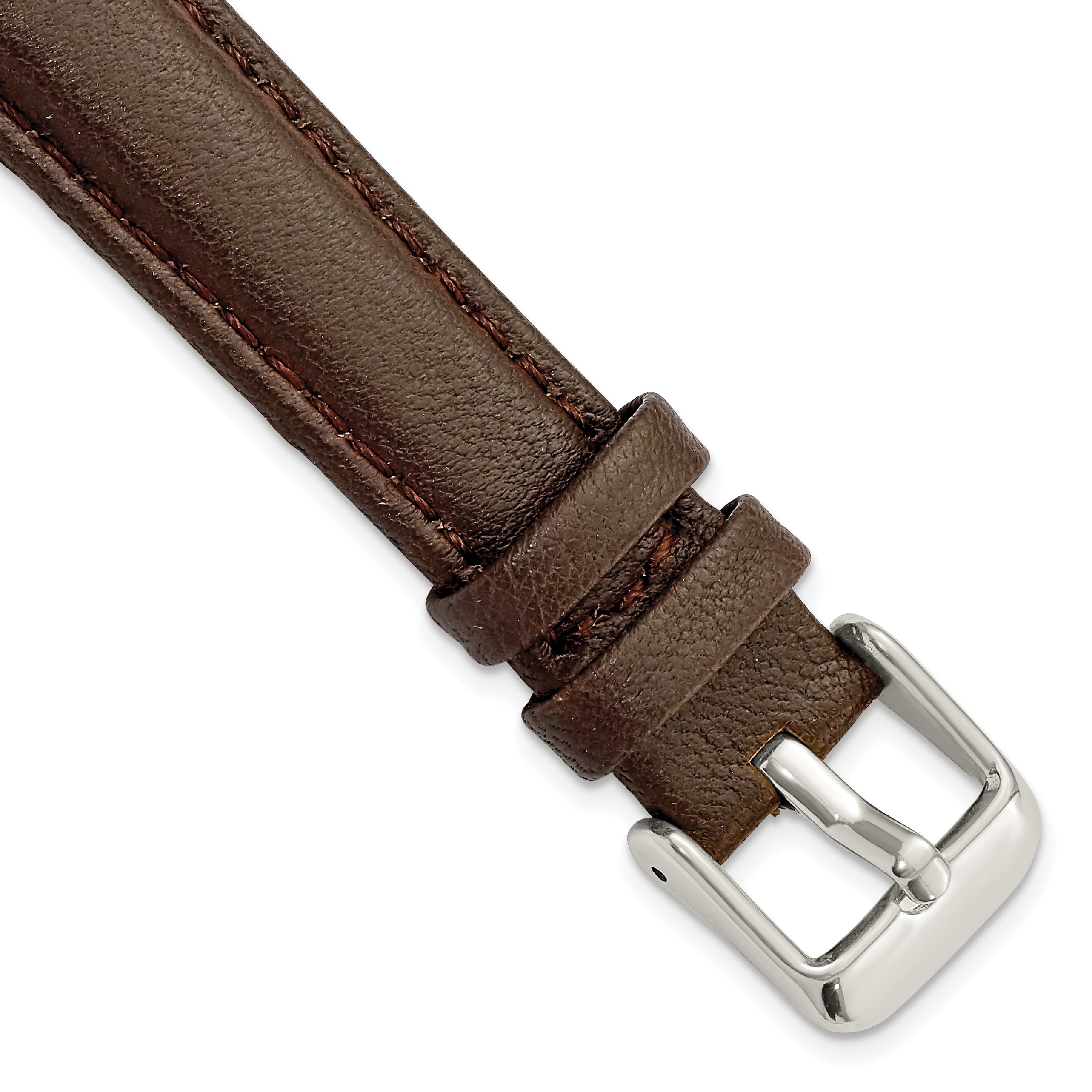 DeBeer 16mm Dark Brown Glove Leather with Silver-tone Panerai Style Buckle 7.75 inch Watch Band