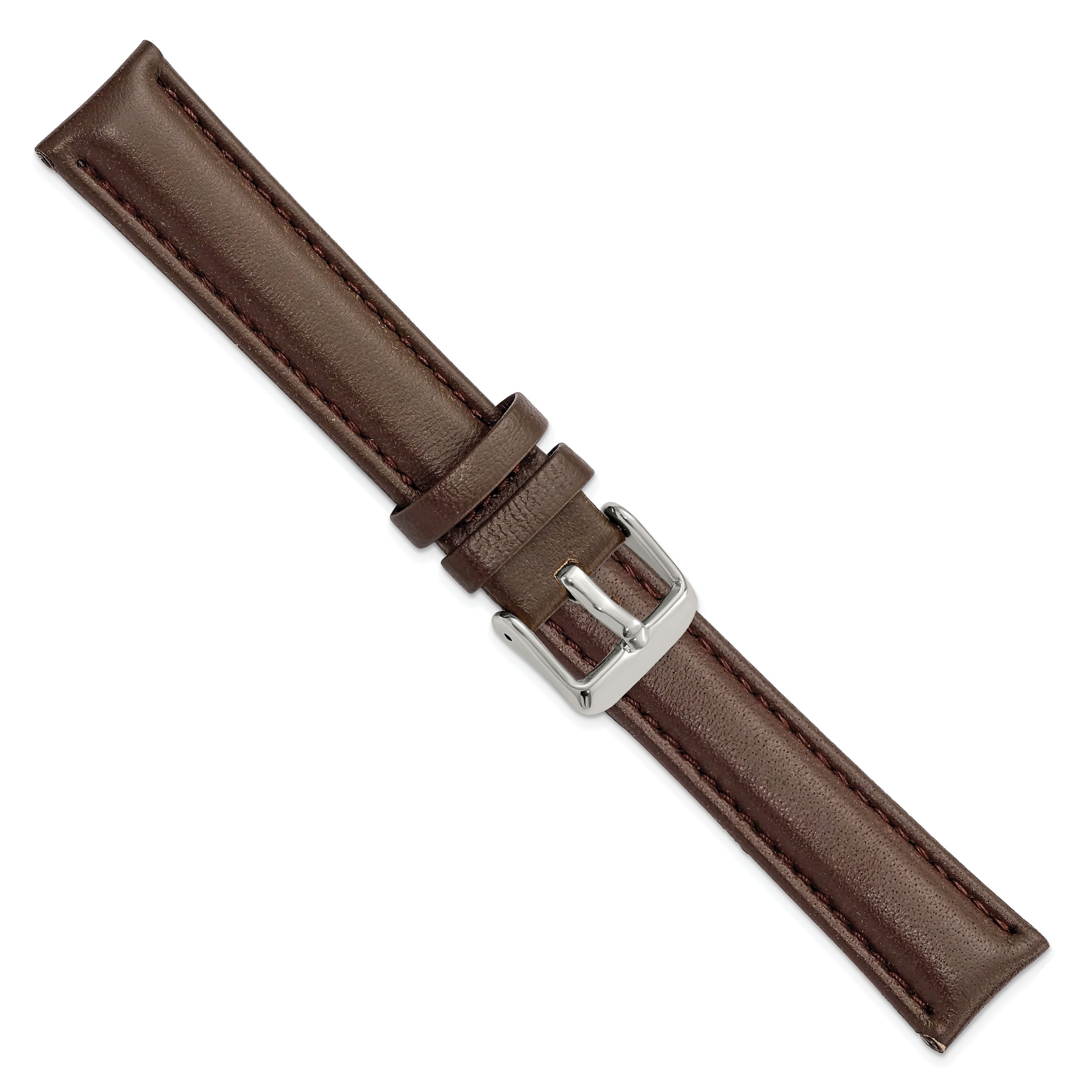 14mm Dark Brown Glove Leather with Silver-tone Panerai Style Buckle 6.75 inch Watch Band