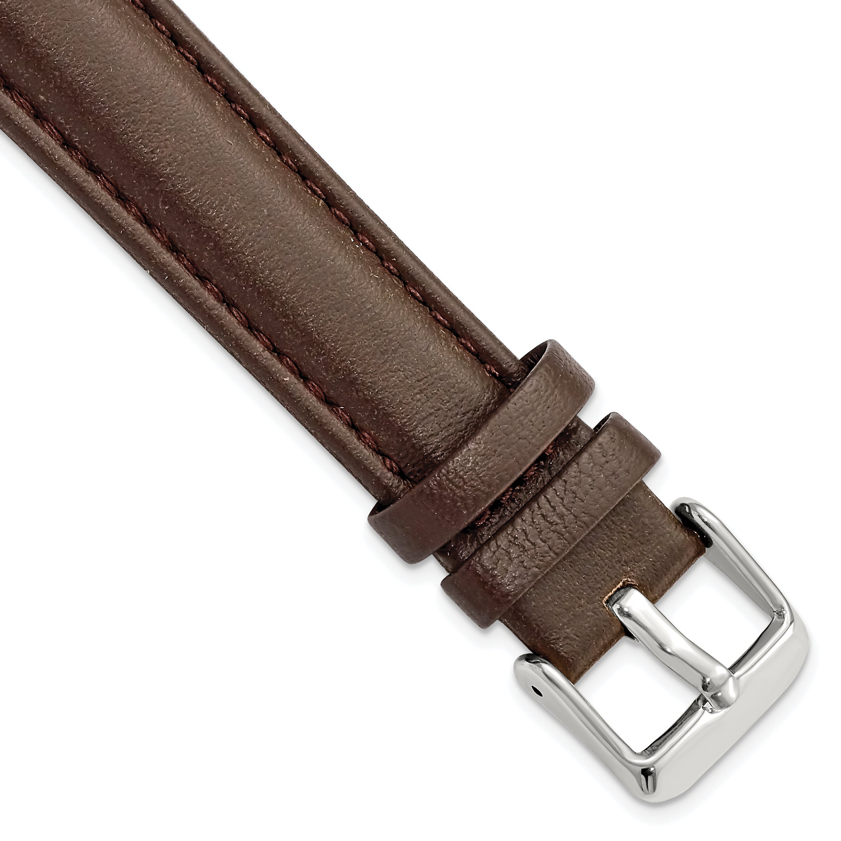 DeBeer 18mm Dark Brown Glove Leather with Silver-tone Panerai Style Buckle 7.75 inch Watch Band