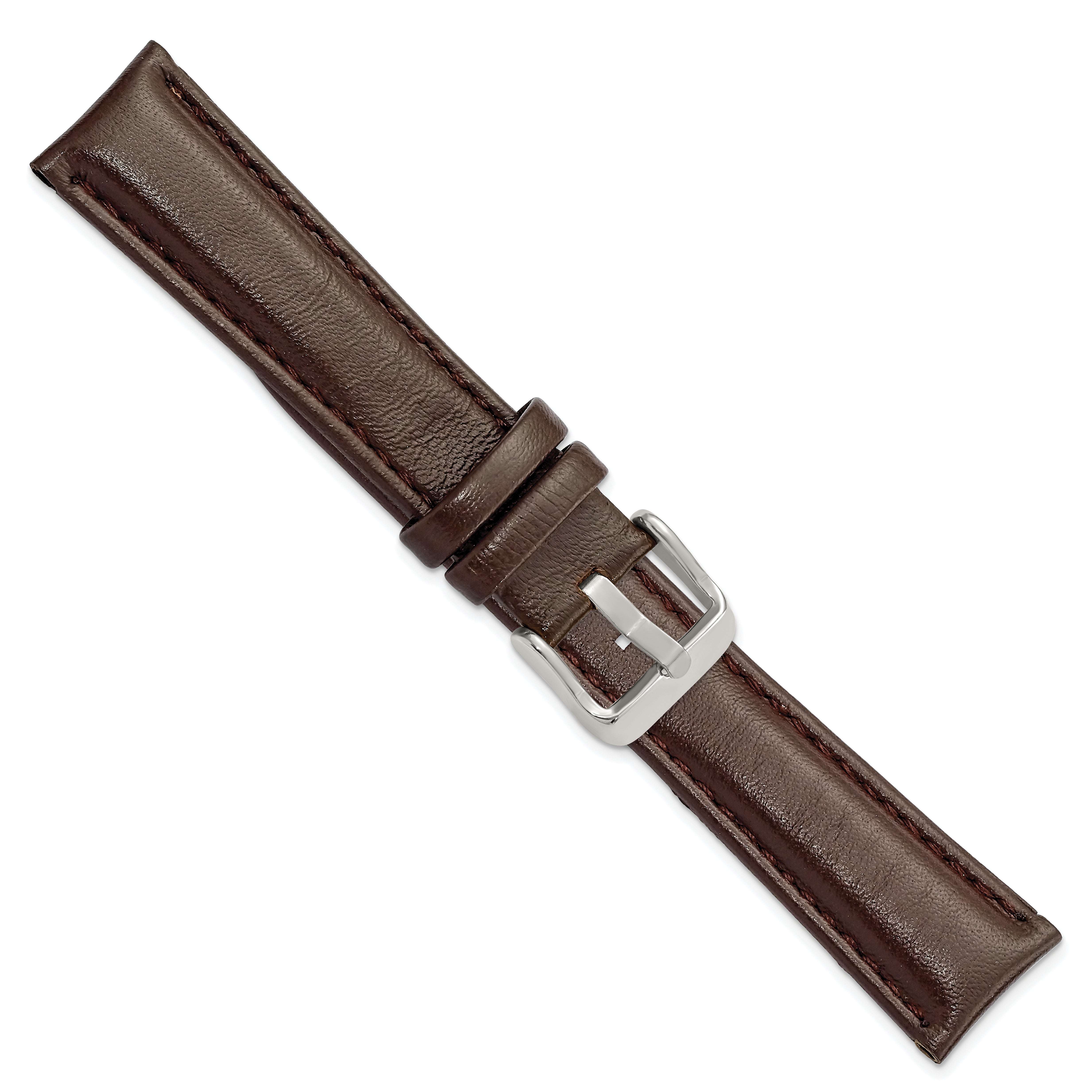 14mm Dark Brown Glove Leather with Silver-tone Panerai Style Buckle 6.75 inch Watch Band