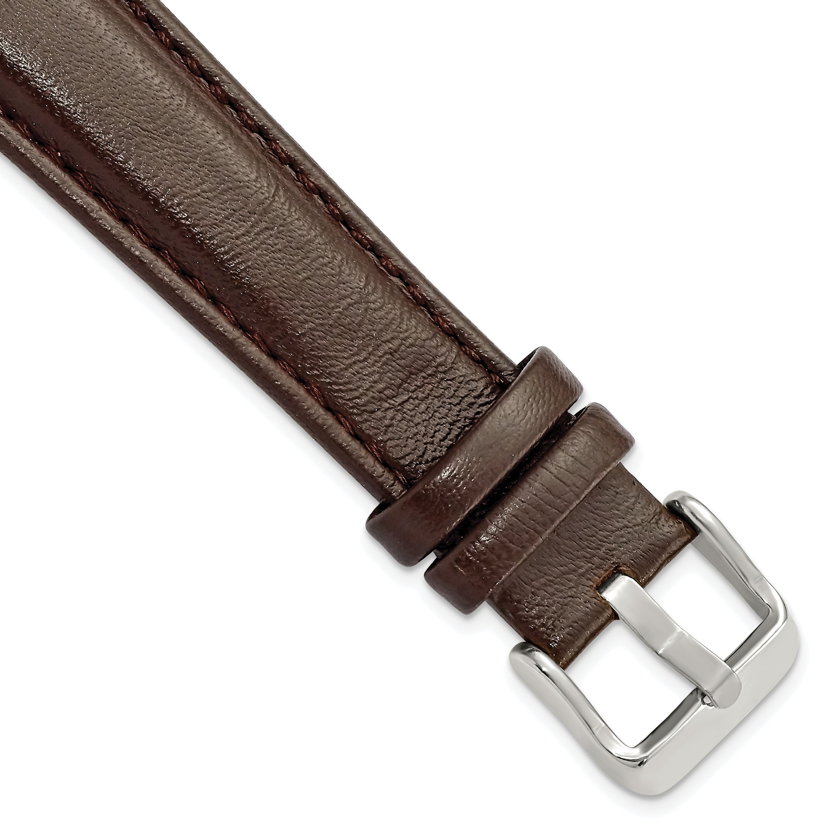 DeBeer 19mm Dark Brown Glove Leather with Silver-tone Panerai Style Buckle 7.75 inch Watch Band