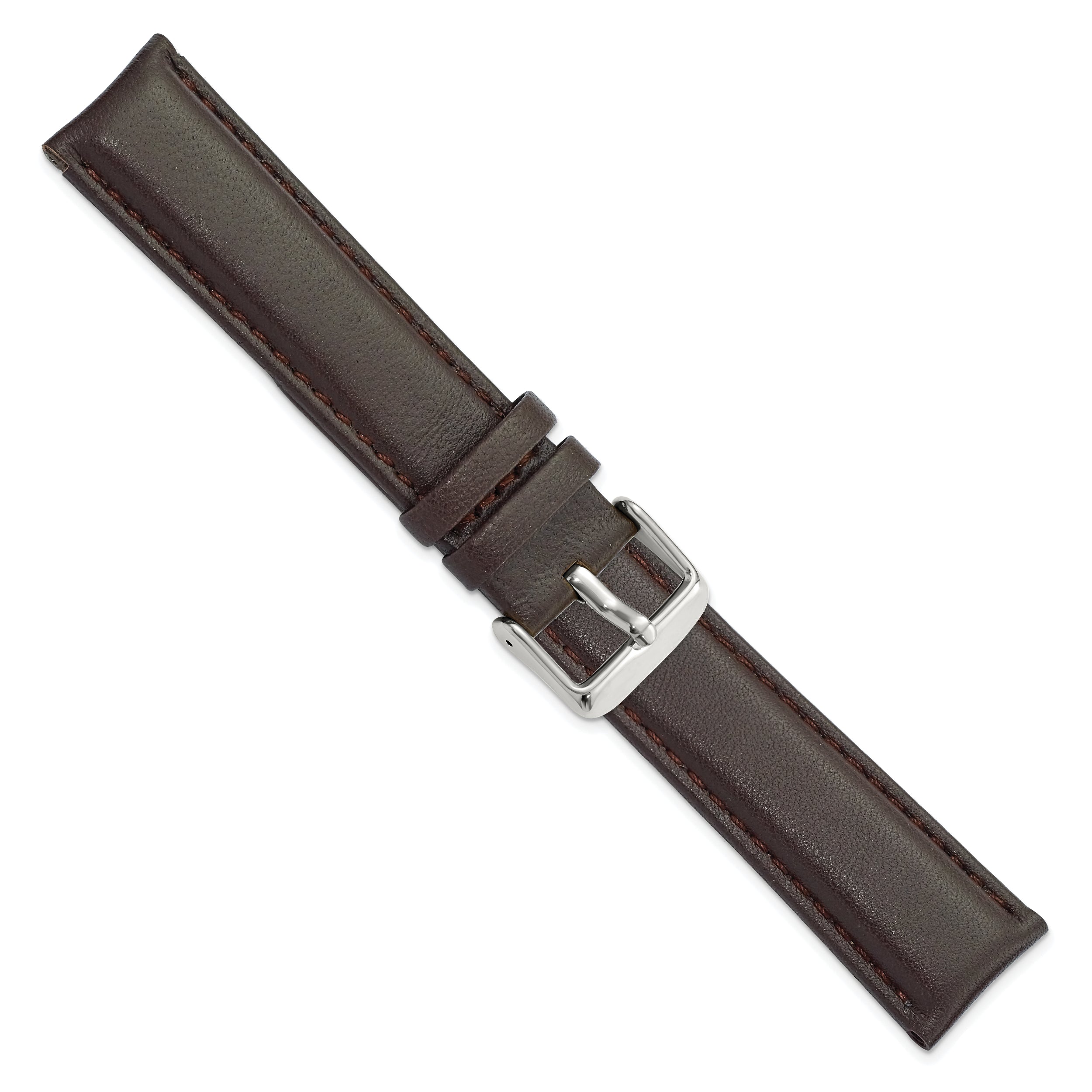 14mm Dark Brown Glove Leather with Silver-tone Panerai Style Buckle 6.75 inch Watch Band