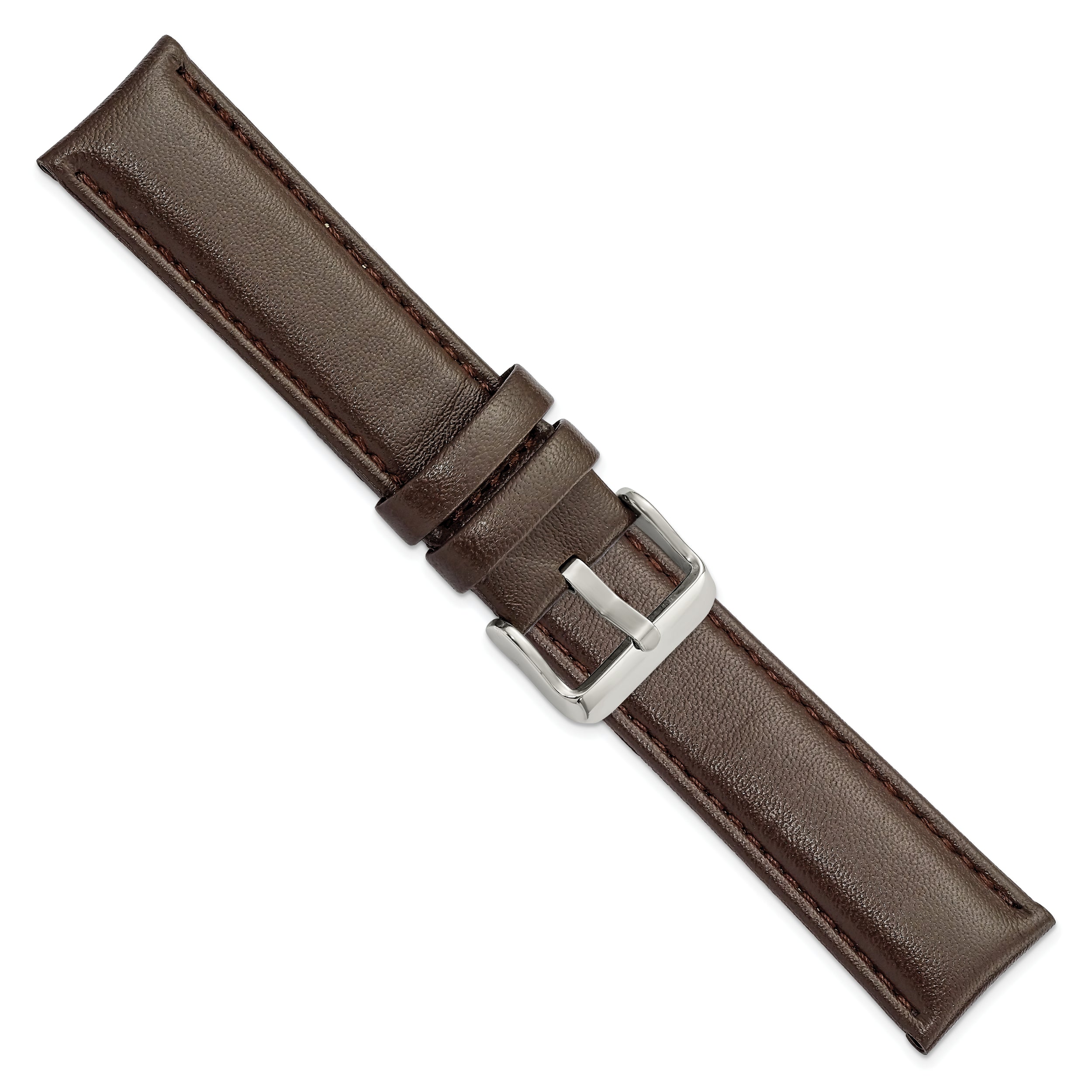 14mm Dark Brown Glove Leather with Silver-tone Panerai Style Buckle 6.75 inch Watch Band