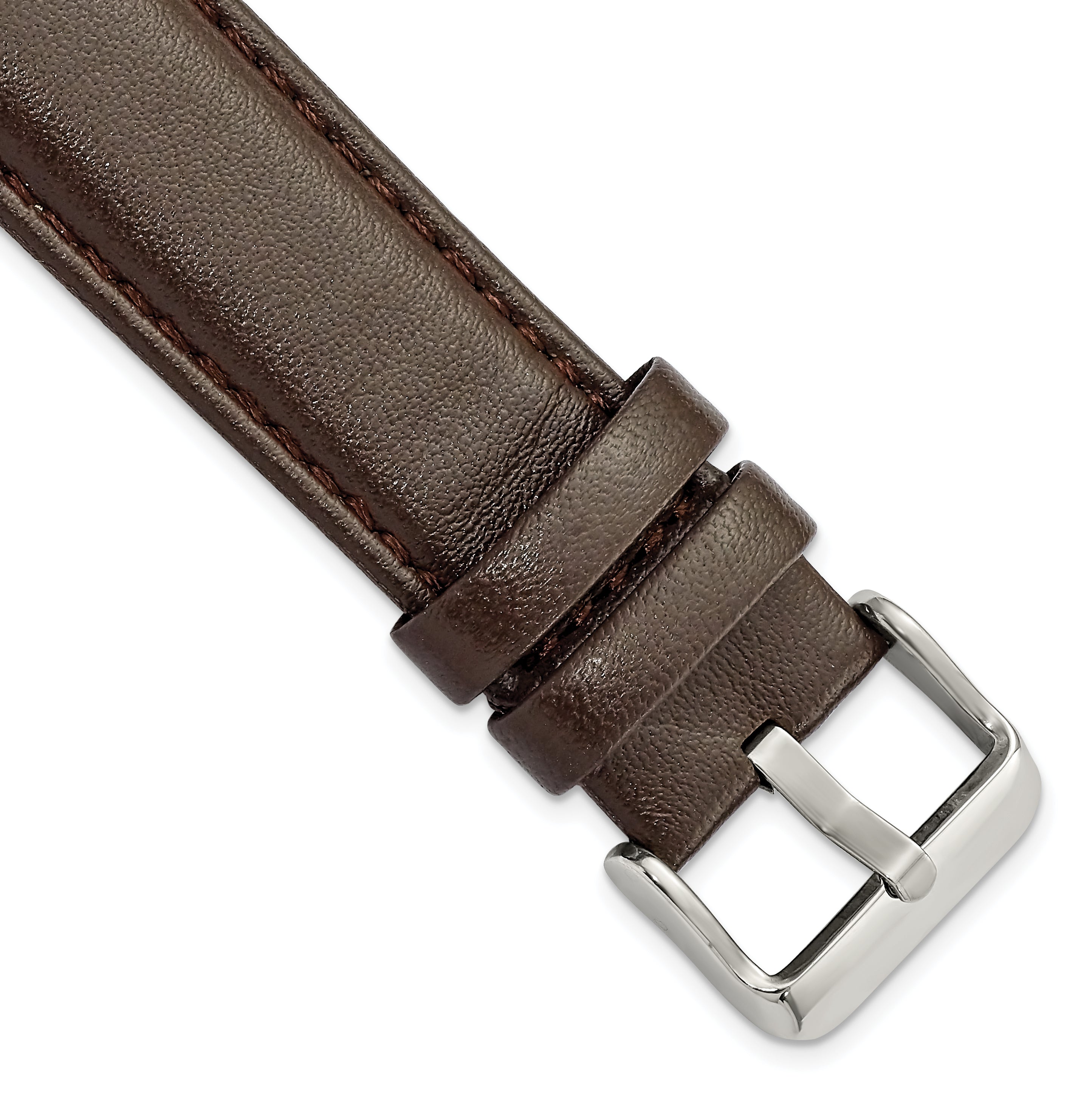 DeBeer 22mm Dark Brown Glove Leather with Silver-tone Panerai Style Buckle 7.75 inch Watch Band