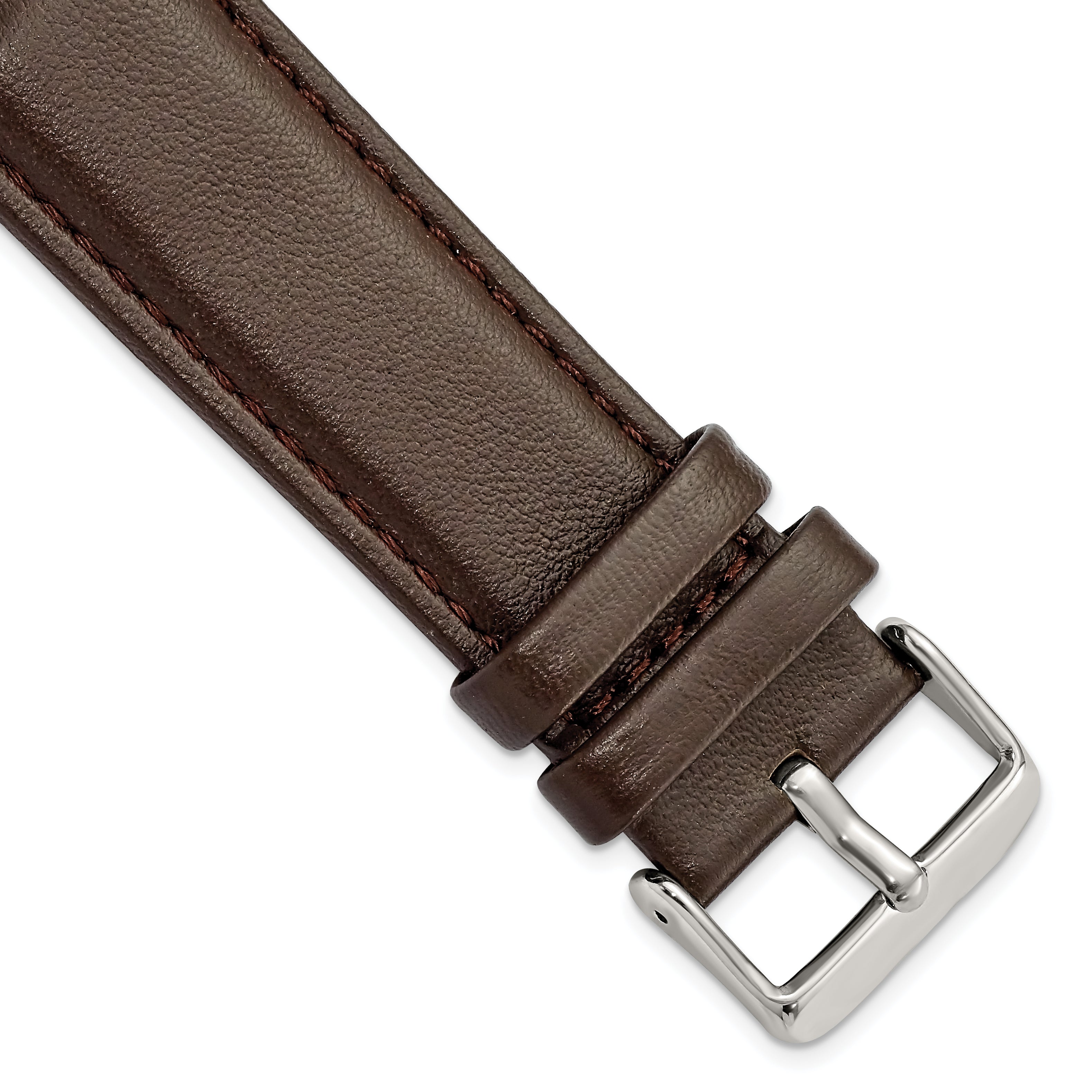 DeBeer 24mm Dark Brown Glove Leather with Silver-tone Panerai Style Buckle 7.75 inch Watch Band