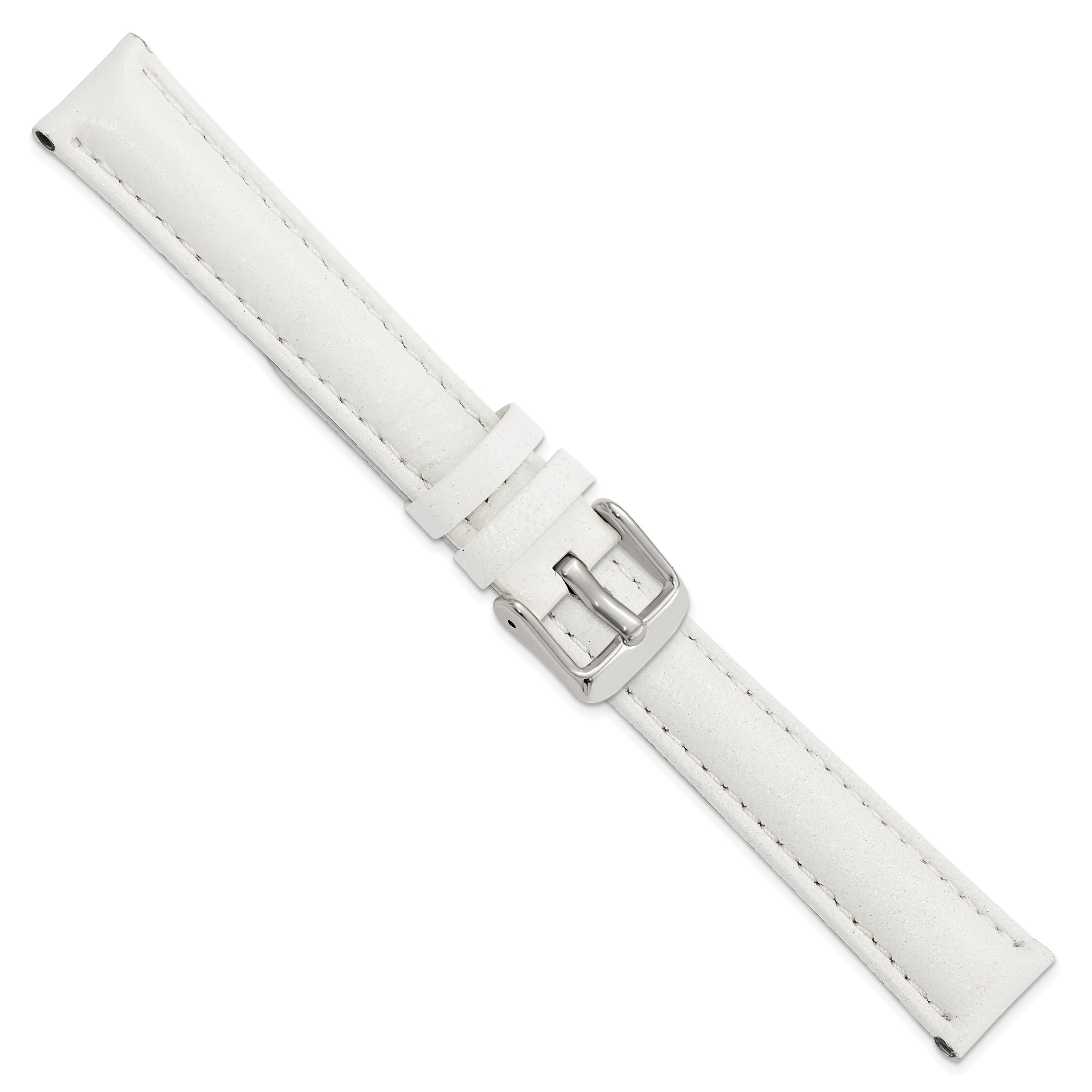 14mm White Glove Leather with Silver-tone Panerai Style Buckle 6.75 inch Watch Band