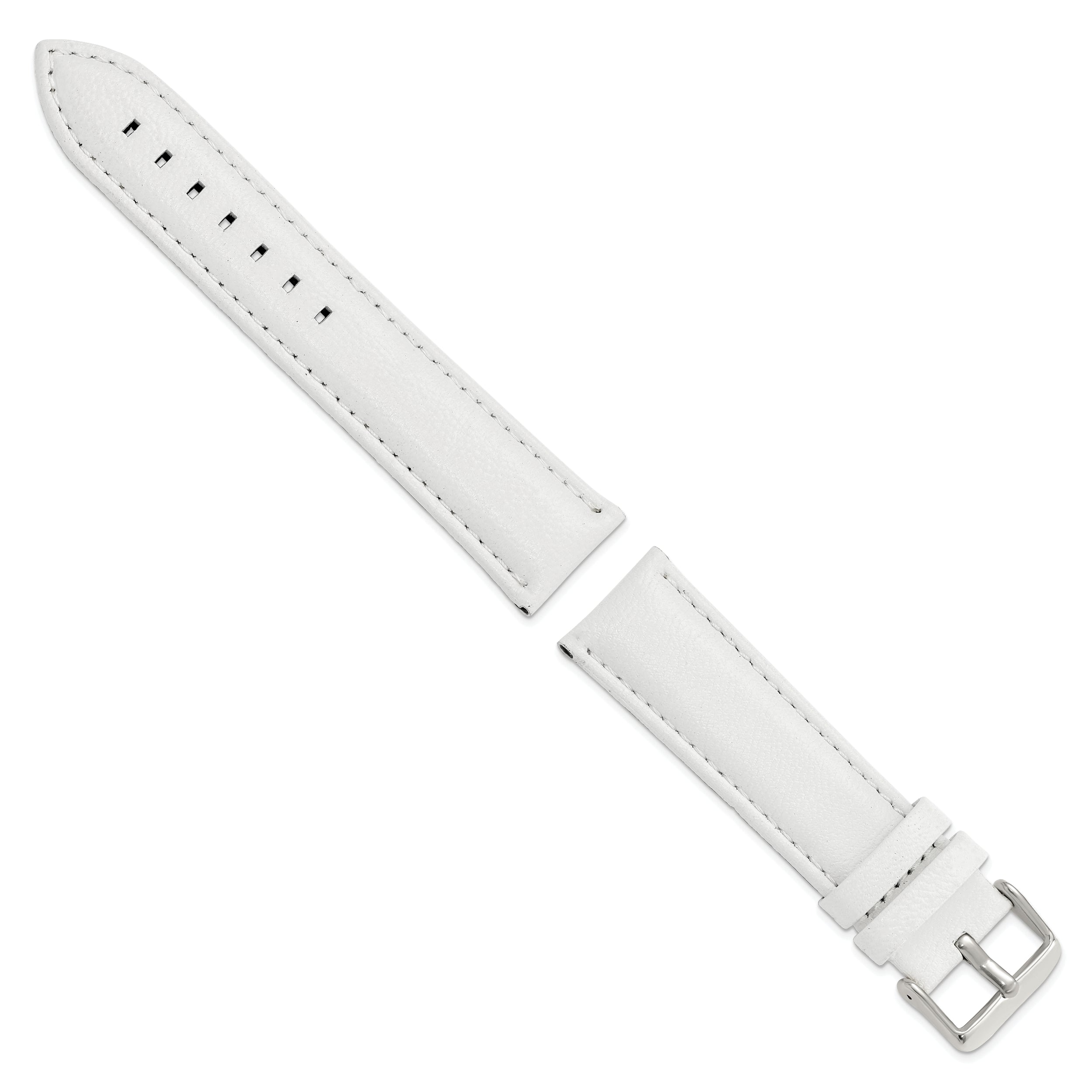 14mm White Glove Leather with Silver-tone Panerai Style Buckle 6.75 inch Watch Band