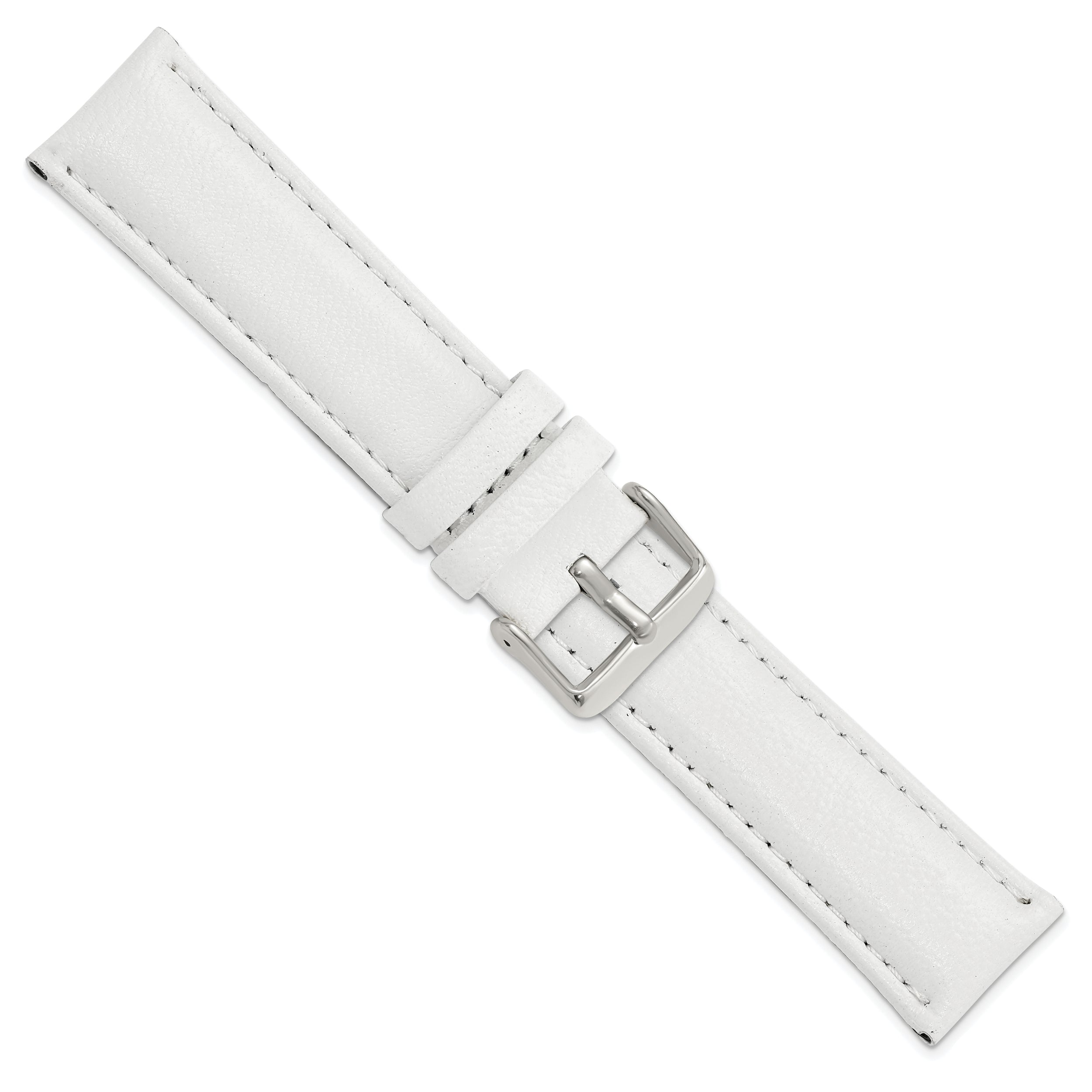 14mm White Glove Leather with Silver-tone Panerai Style Buckle 6.75 inch Watch Band