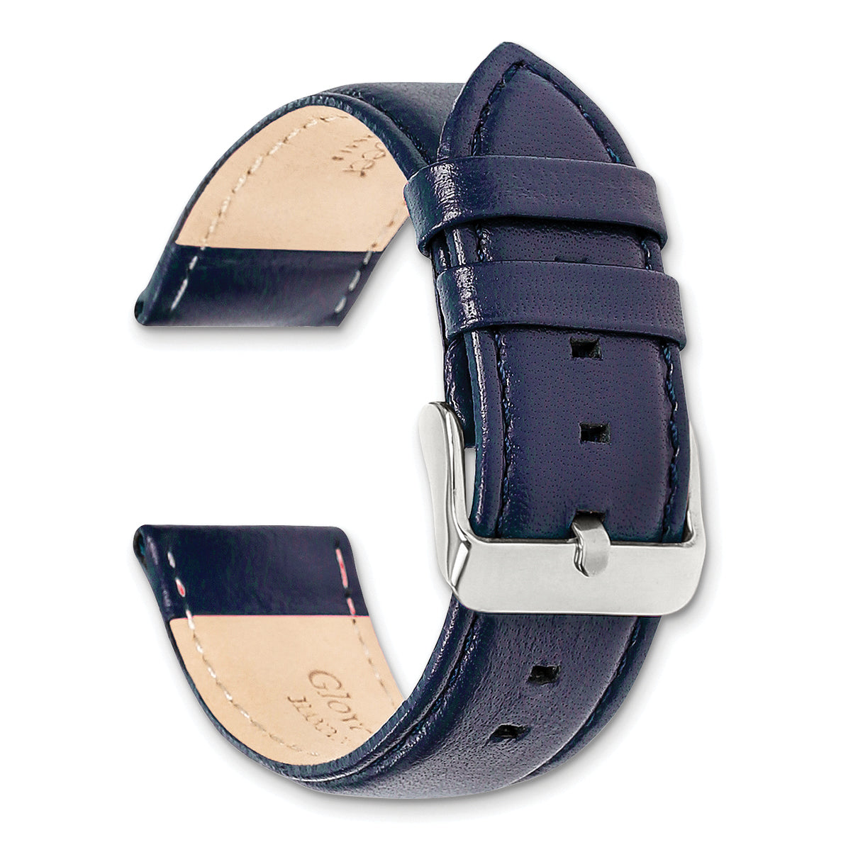 14mm Navy Glove Leather with Silver-tone Panerai Style Buckle 6.75 inch Watch Band