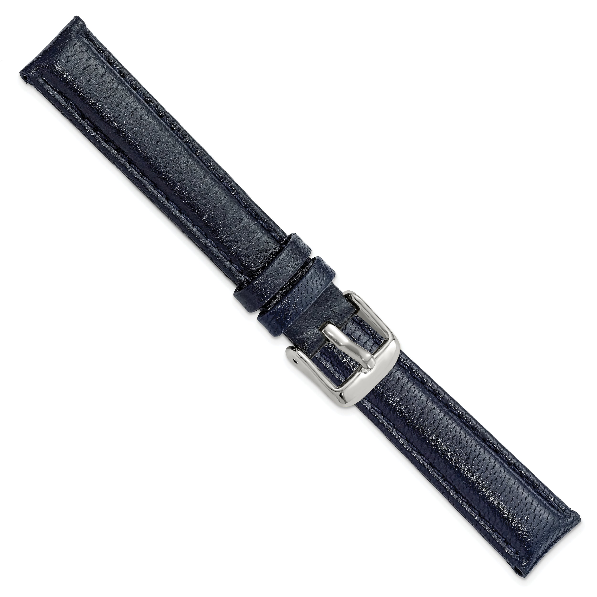 14mm Navy Glove Leather with Silver-tone Panerai Style Buckle 6.75 inch Watch Band