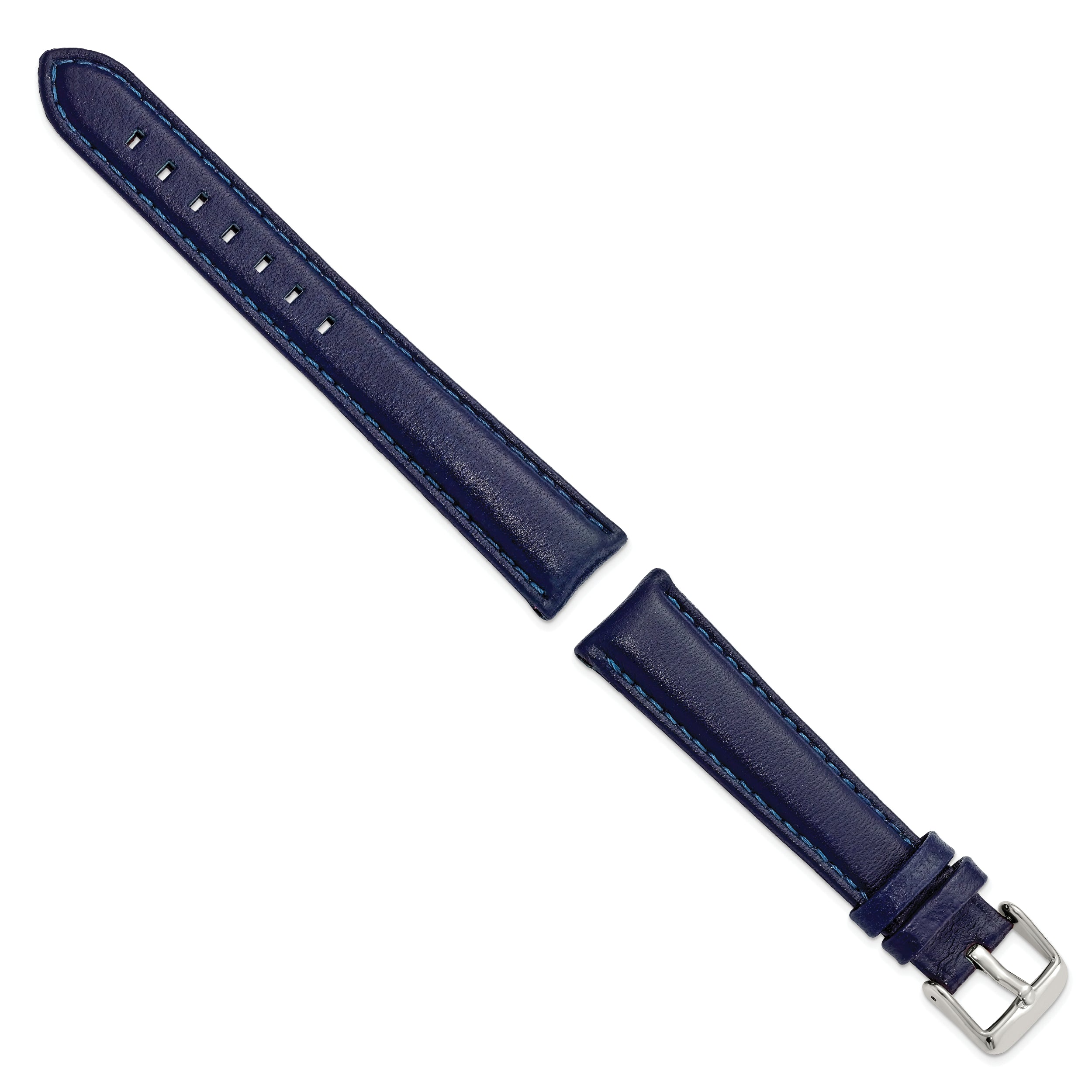 14mm Navy Glove Leather with Silver-tone Panerai Style Buckle 6.75 inch Watch Band