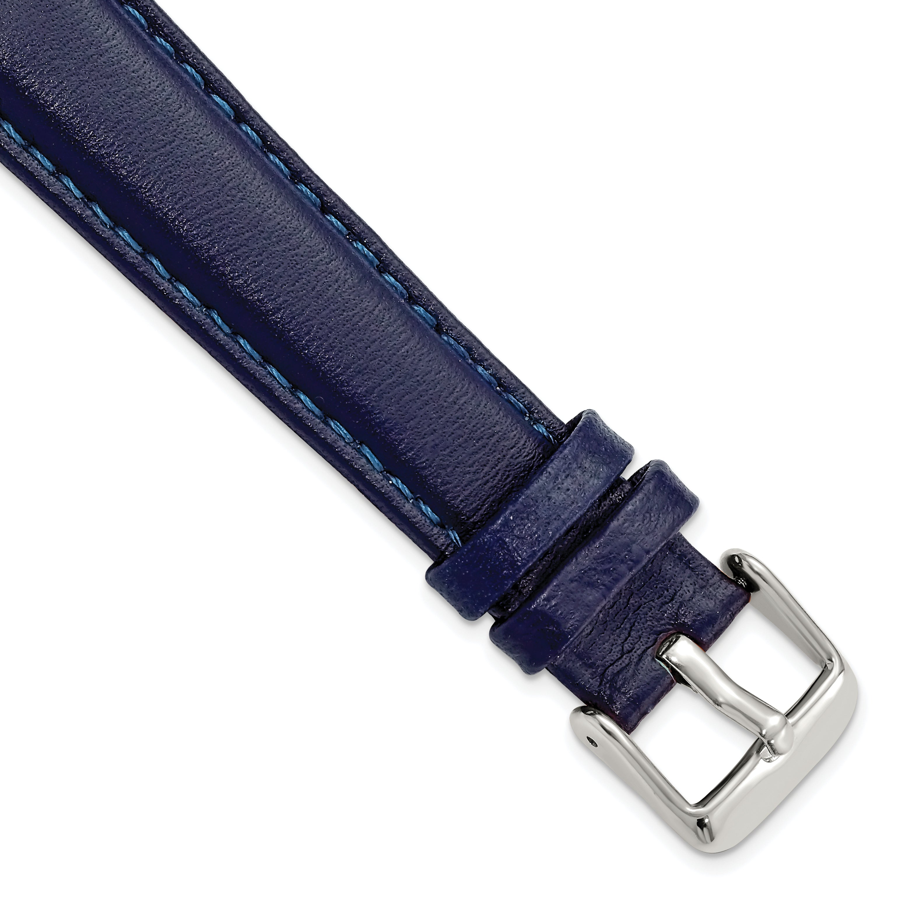 DeBeer 19mm Navy Glove Leather with Silver-tone Panerai Style Buckle 7.75 inch Watch Band