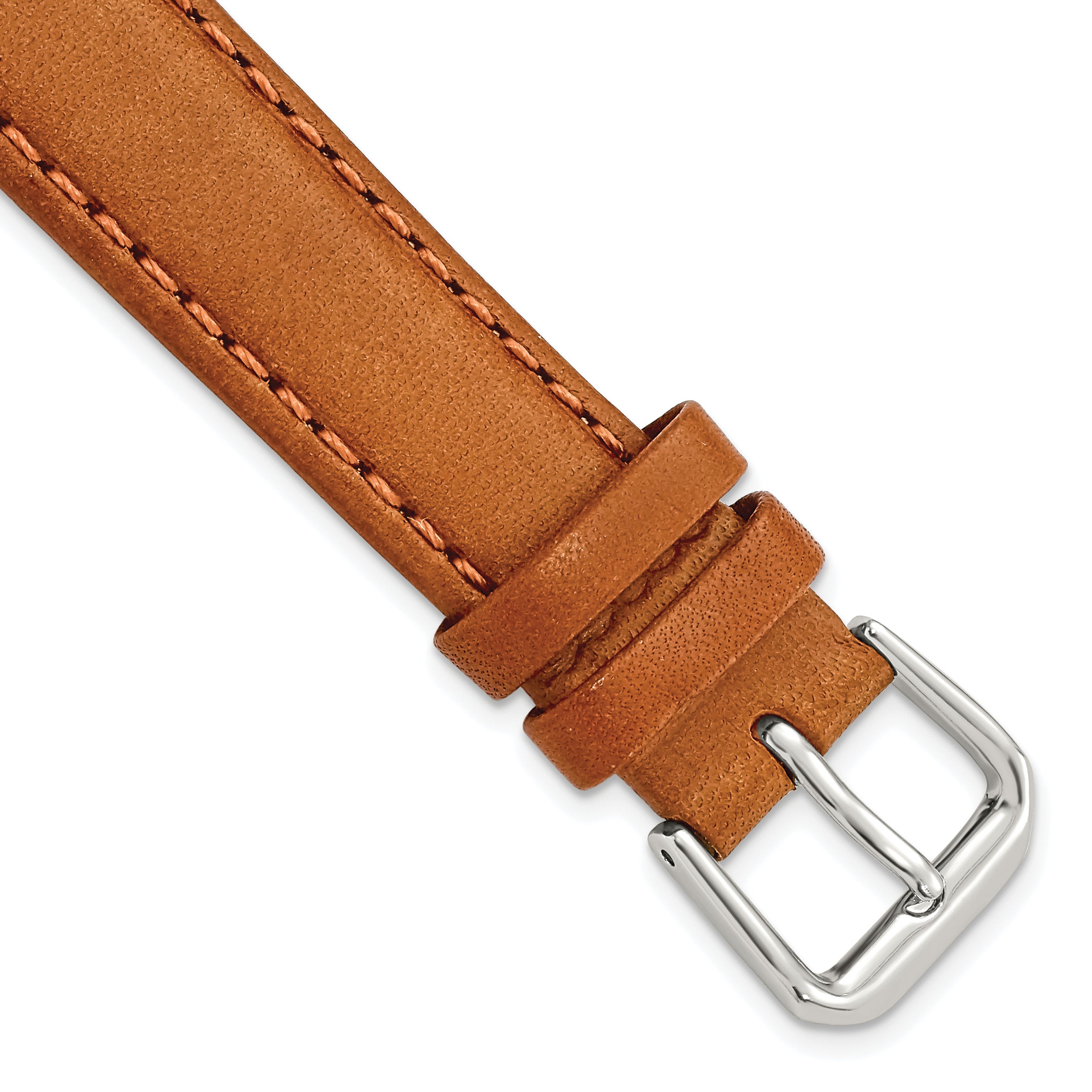 DeBeer 16mm Havana Italian Leather with Silver-tone Buckle 7.5 inch Watch Band