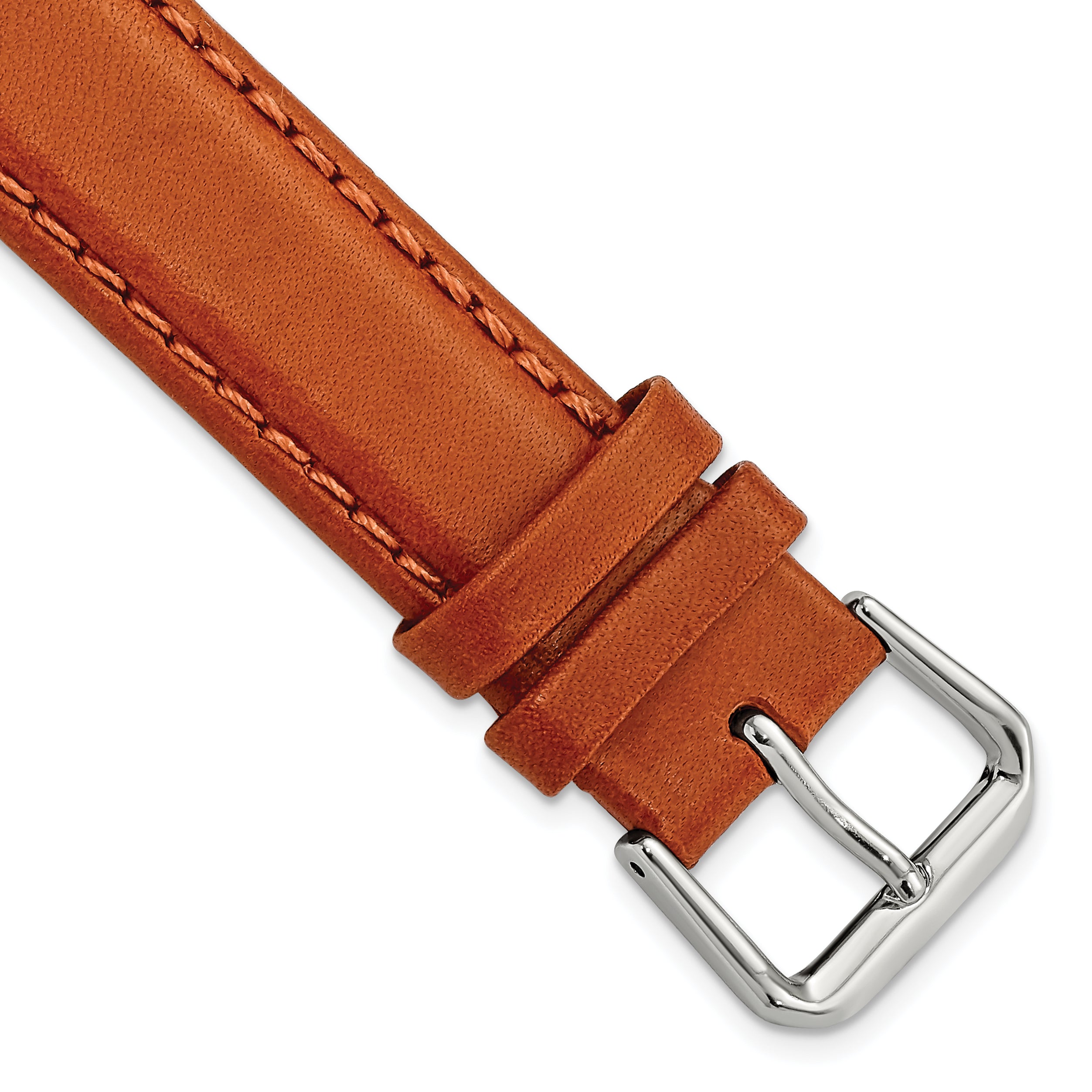 DeBeer 17mm Havana Italian Leather with Silver-tone Buckle 7.5 inch Watch Band