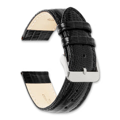 14mm Black Teju Liz Grain Leather with Silver-tone Buckle 6.75 inch Watch Band