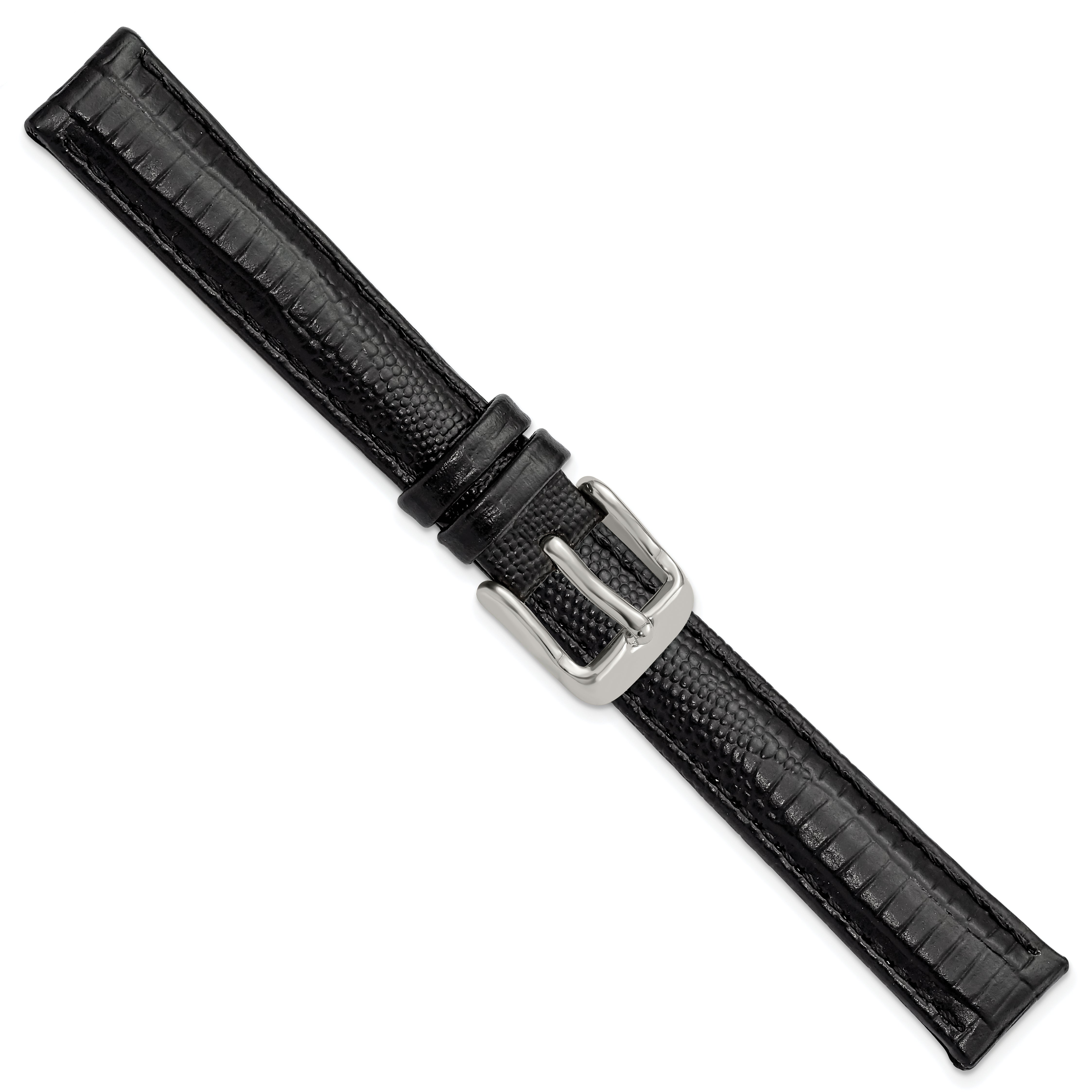 14mm Black Teju Liz Grain Leather with Silver-tone Buckle 6.75 inch Watch Band