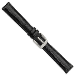 14mm Black Teju Liz Grain Leather with Silver-tone Buckle 6.75 inch Watch Band