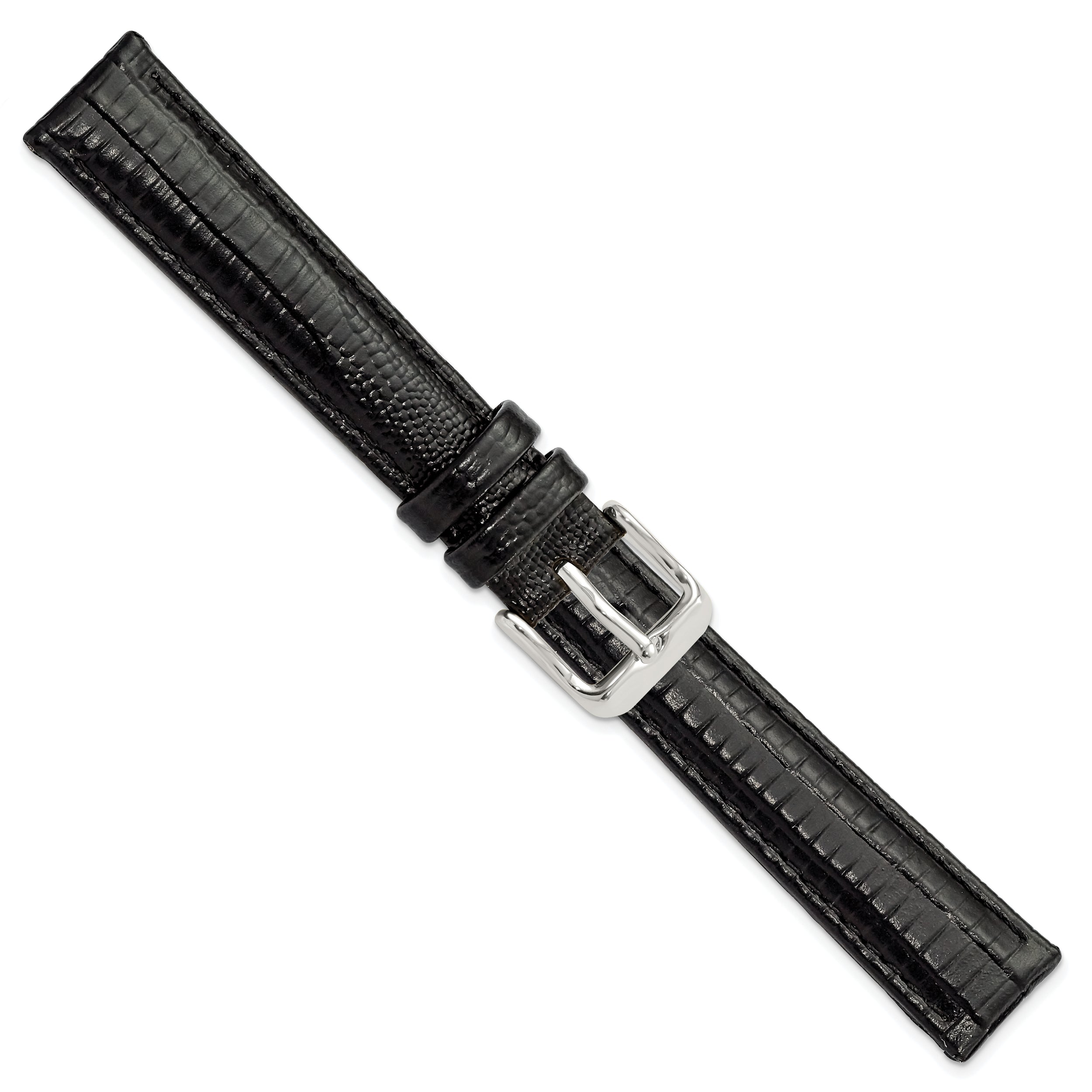 14mm Black Teju Liz Grain Leather with Silver-tone Buckle 6.75 inch Watch Band