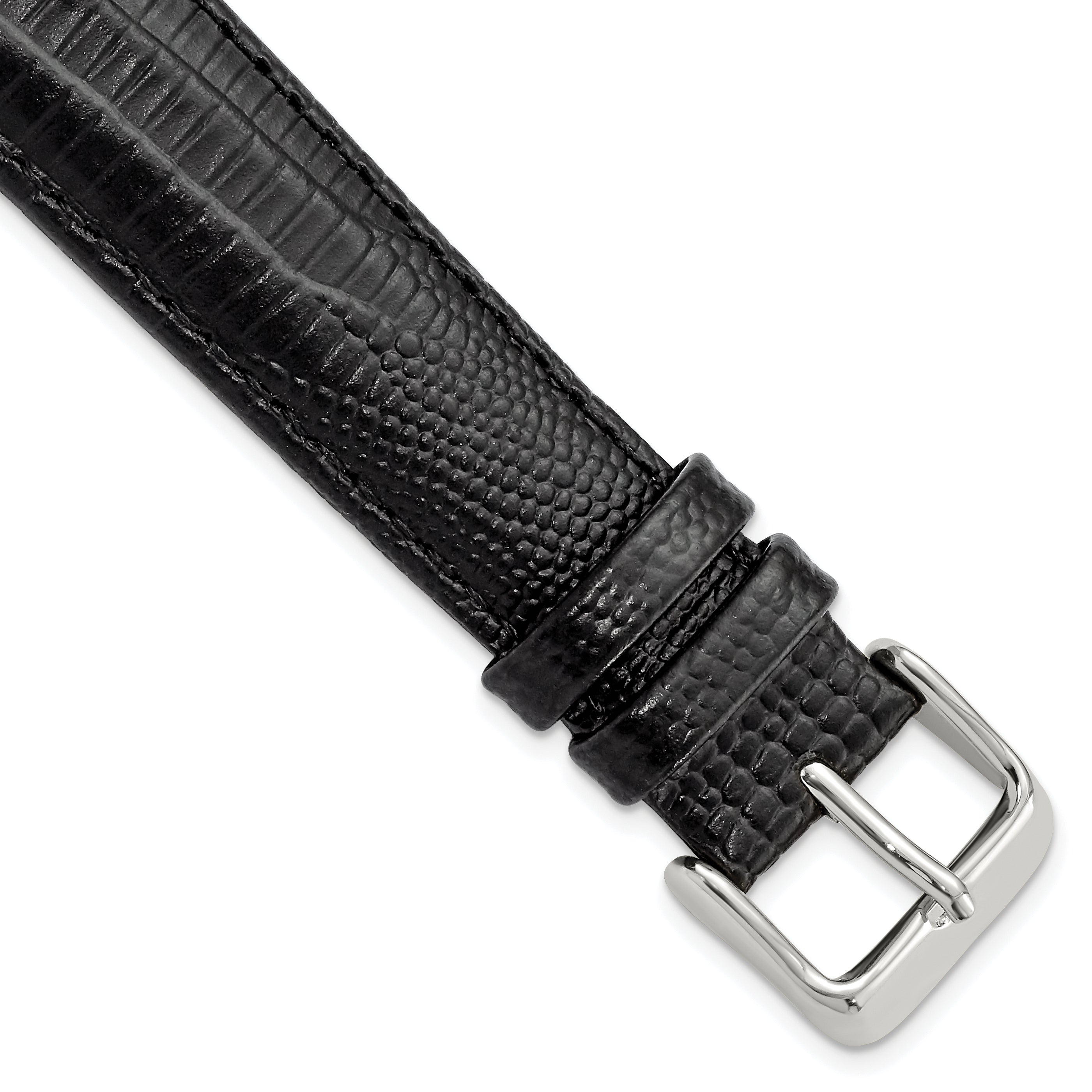 DeBeer 18mm Black Teju Liz Grain Leather with Silver-tone Buckle 7.5 inch Watch Band