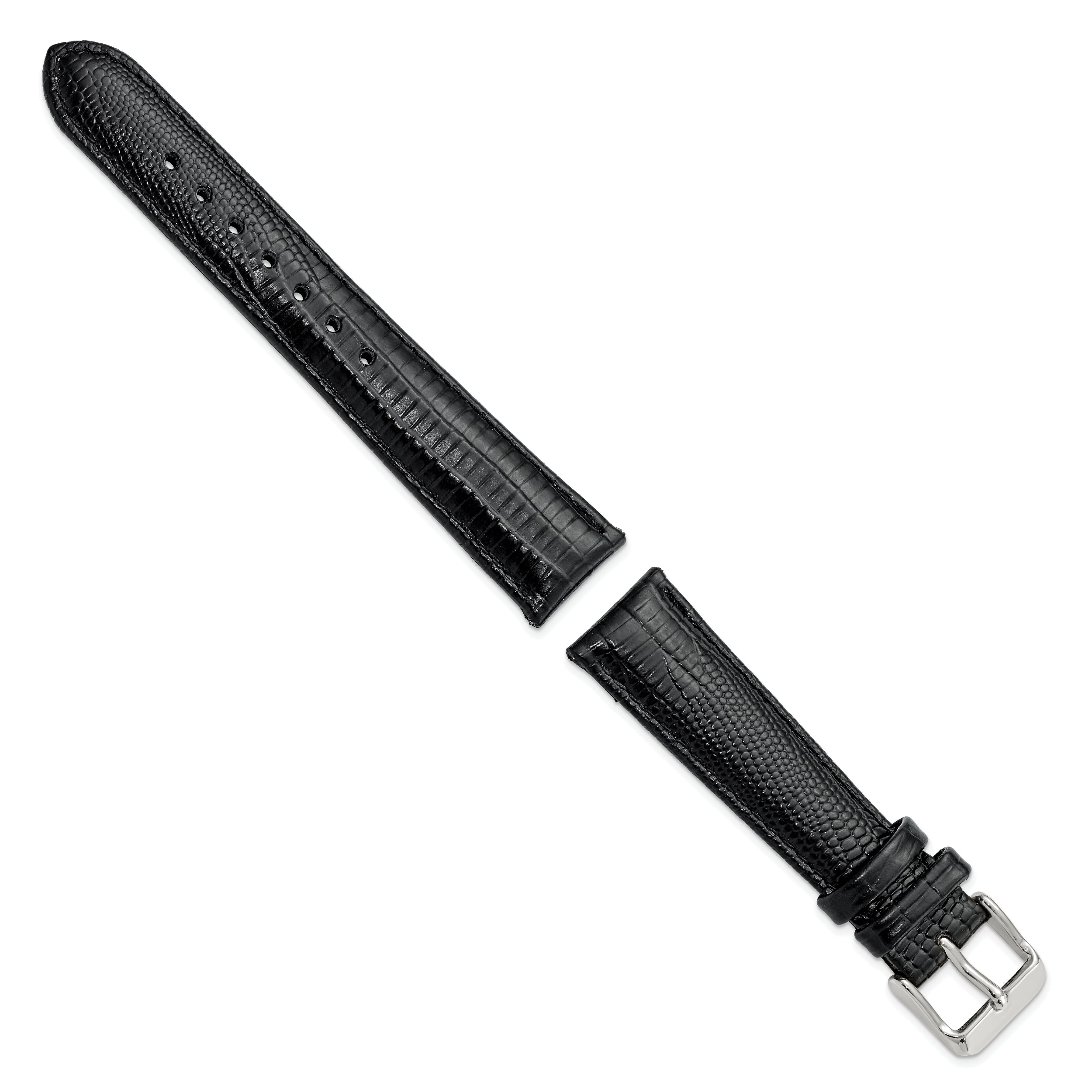 14mm Black Teju Liz Grain Leather with Silver-tone Buckle 6.75 inch Watch Band