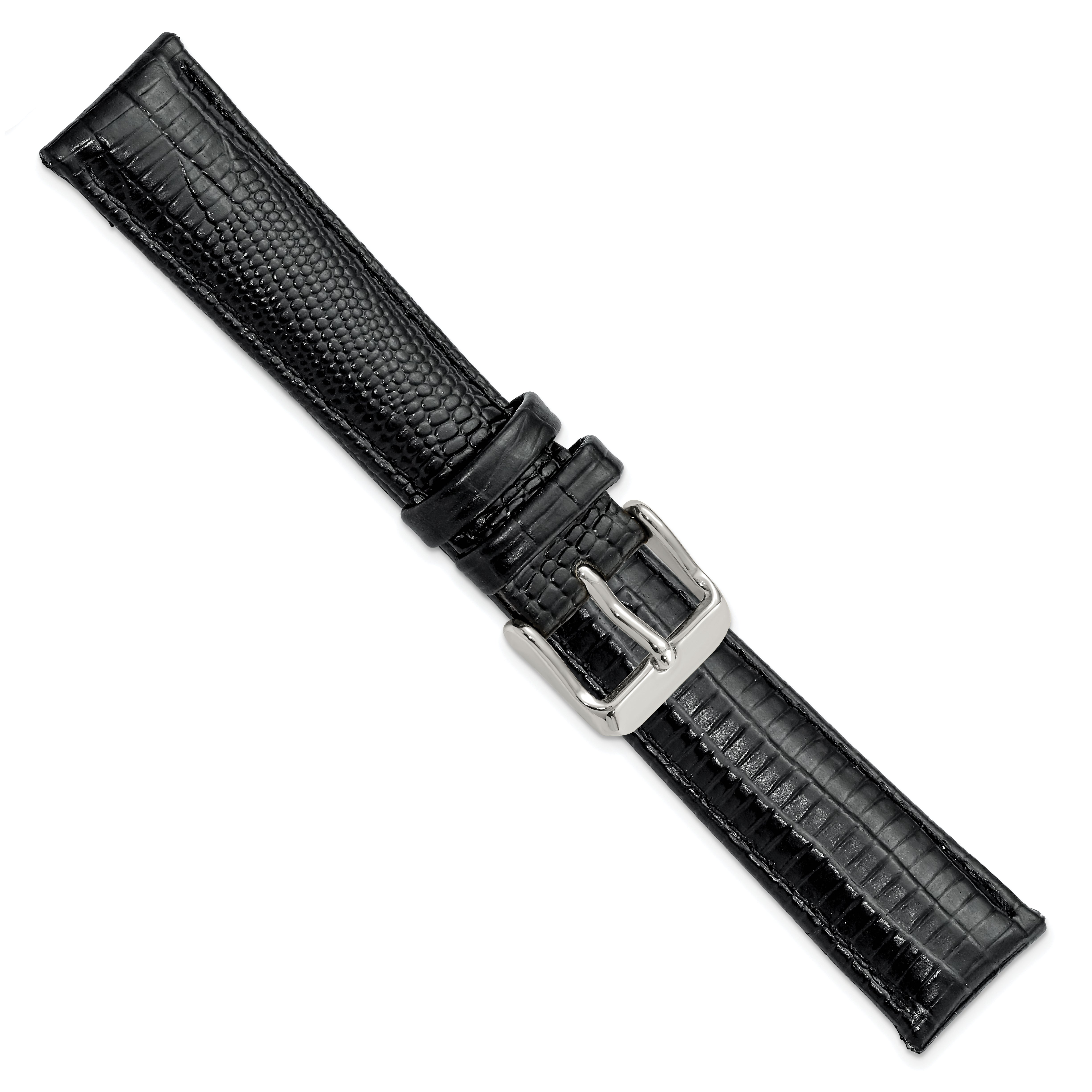 14mm Black Teju Liz Grain Leather with Silver-tone Buckle 6.75 inch Watch Band