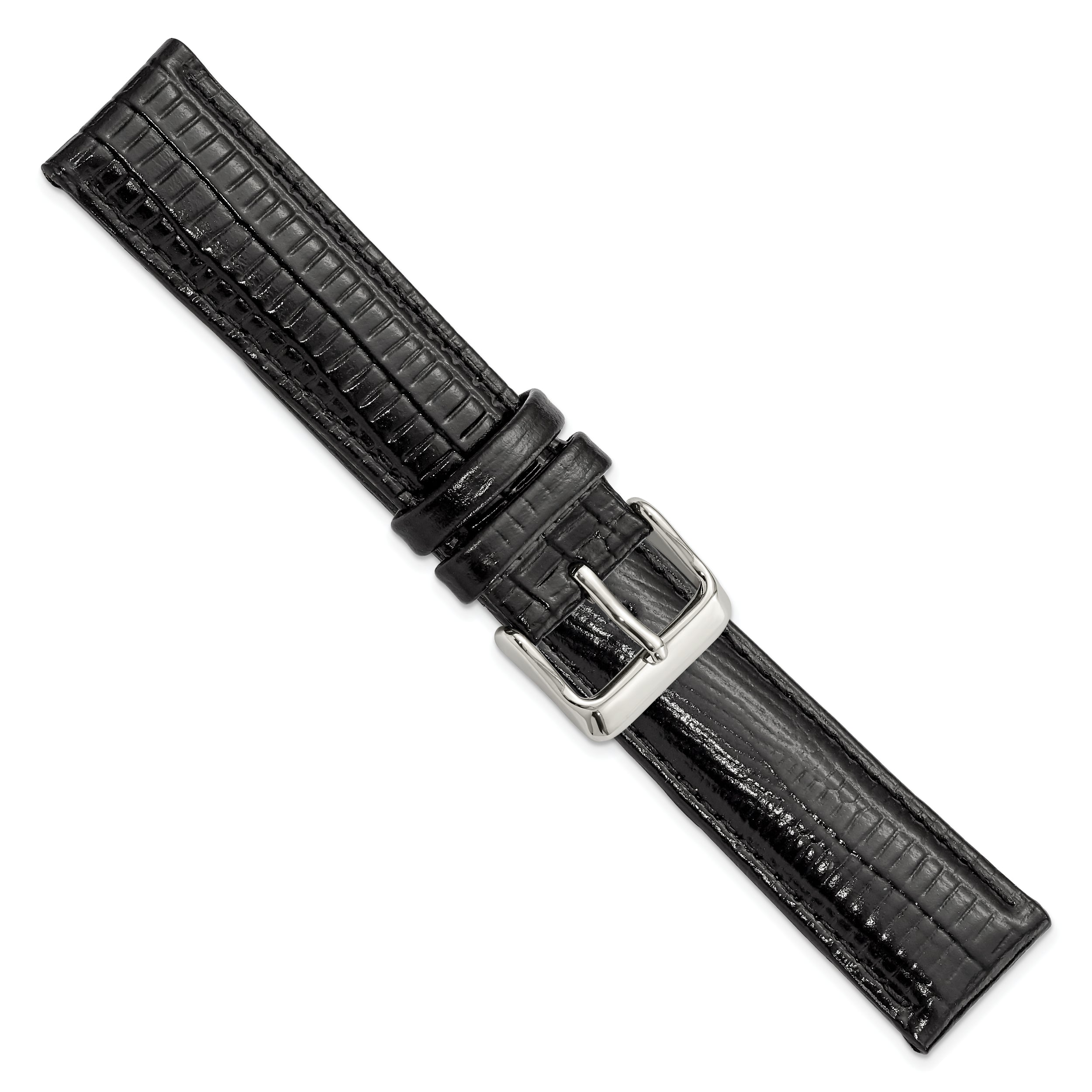 14mm Black Teju Liz Grain Leather with Silver-tone Buckle 6.75 inch Watch Band