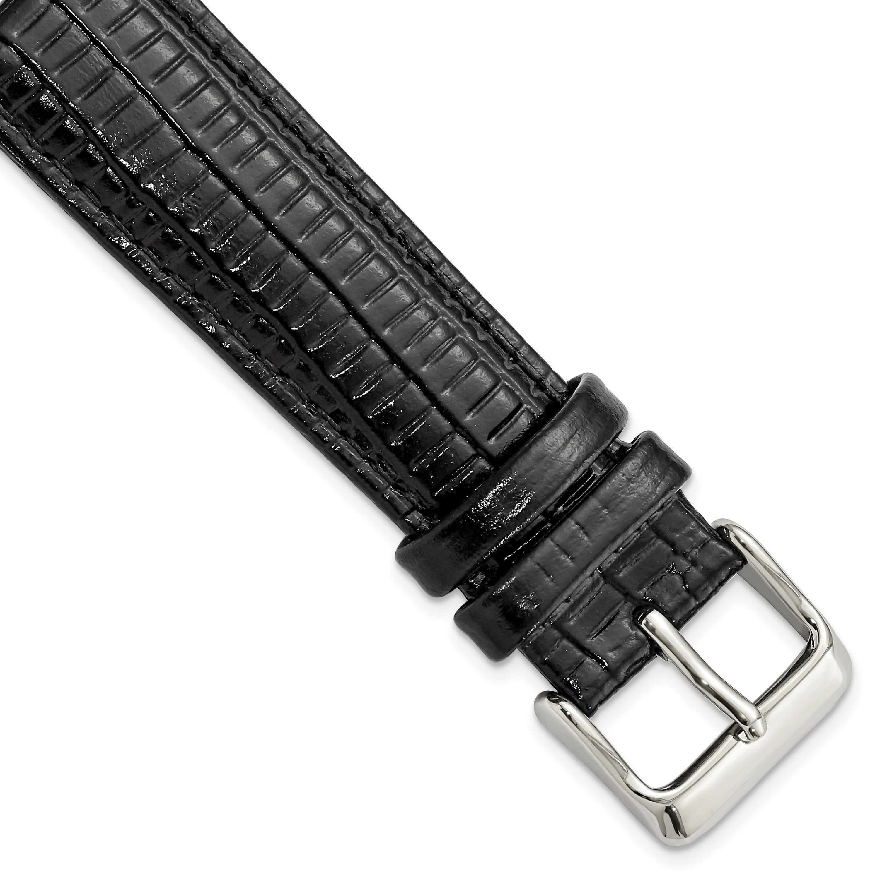 DeBeer 20mm Black Teju Liz Grain Leather with Silver-tone Buckle 7.5 inch Watch Band