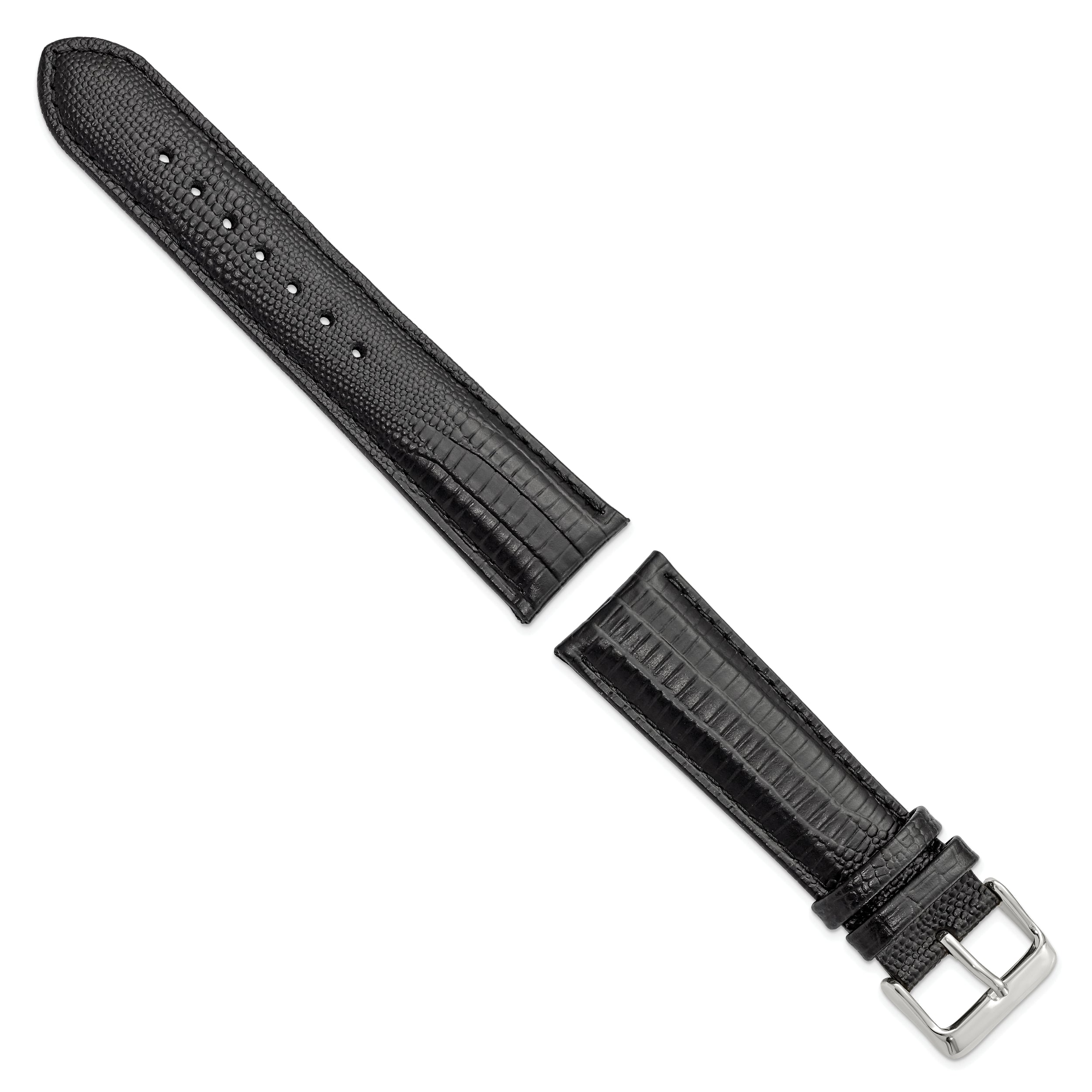 14mm Black Teju Liz Grain Leather with Silver-tone Buckle 6.75 inch Watch Band