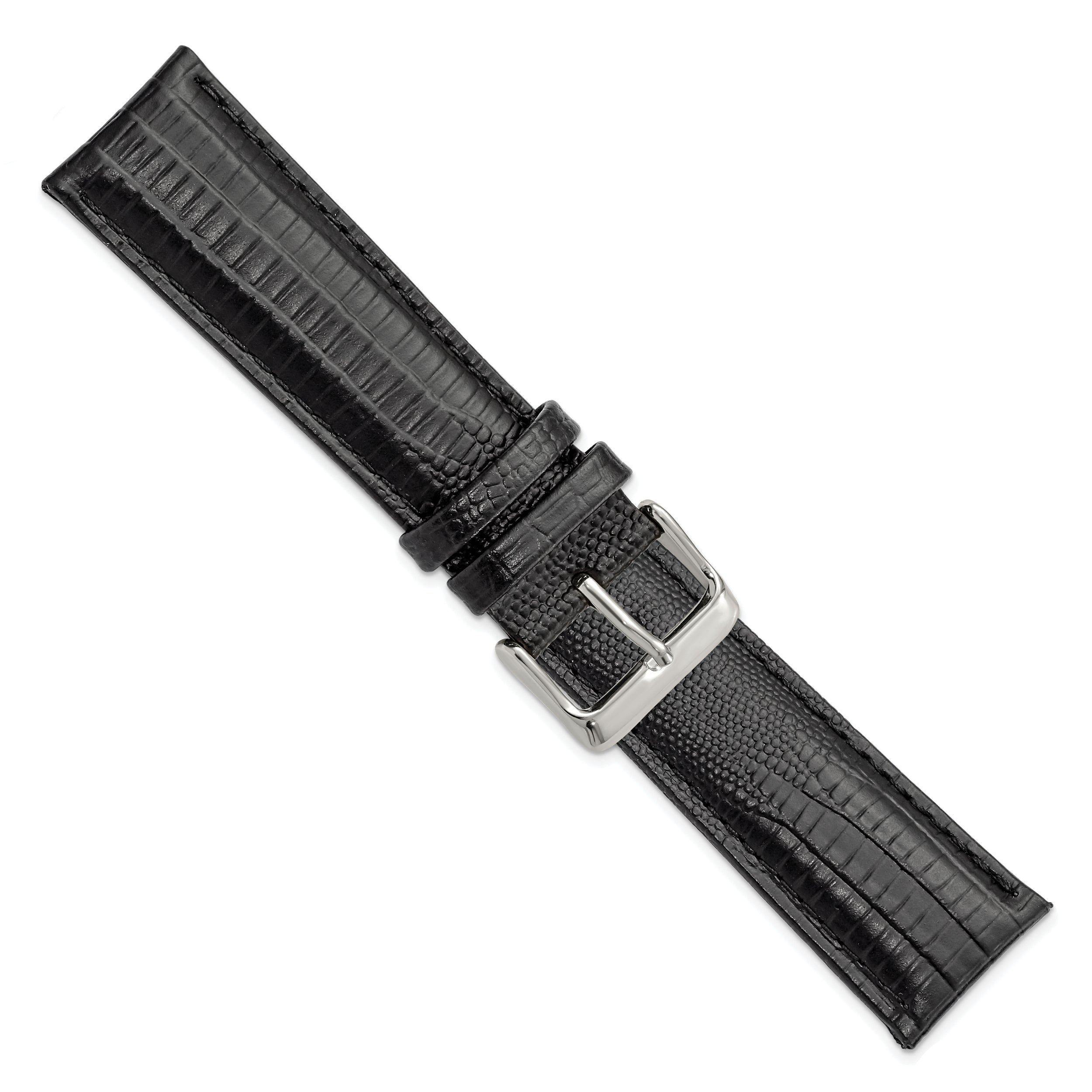 14mm Black Teju Liz Grain Leather with Silver-tone Buckle 6.75 inch Watch Band