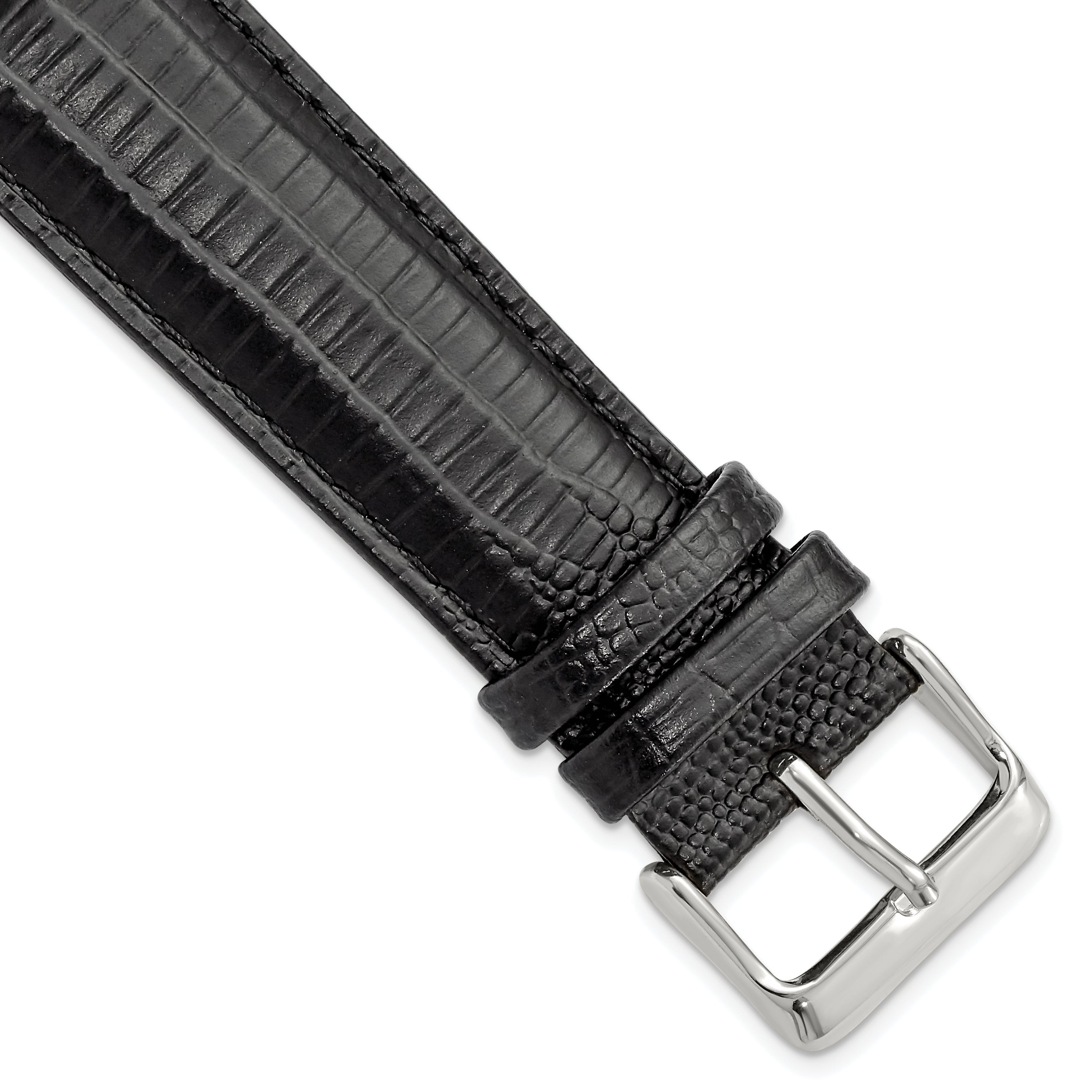 DeBeer 22mm Black Teju Liz Grain Leather with Silver-tone Buckle 7.5 inch Watch Band