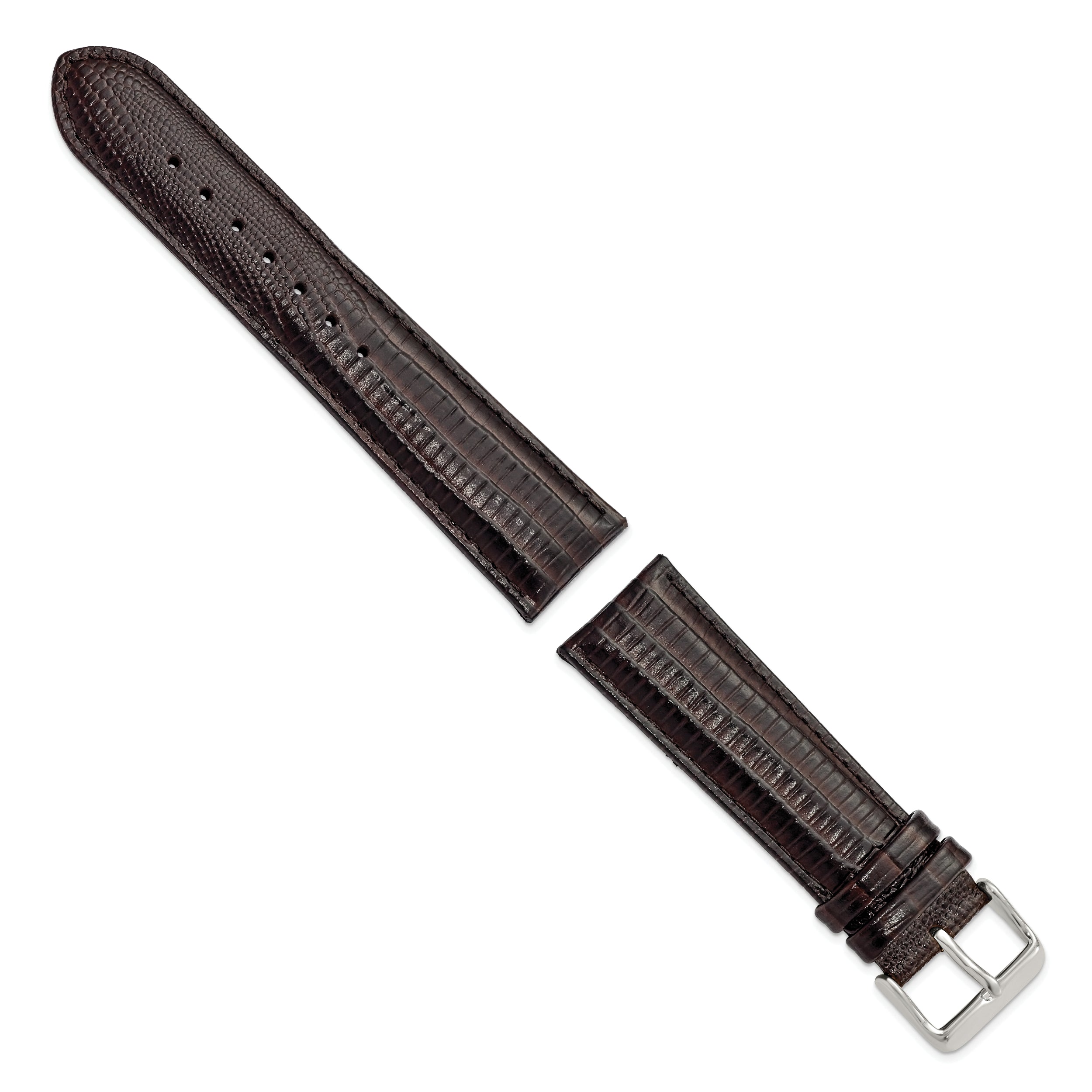 20mm Brown Teju Liz Grain Leather with Silver-tone Buckle 7.5 inch Watch Band