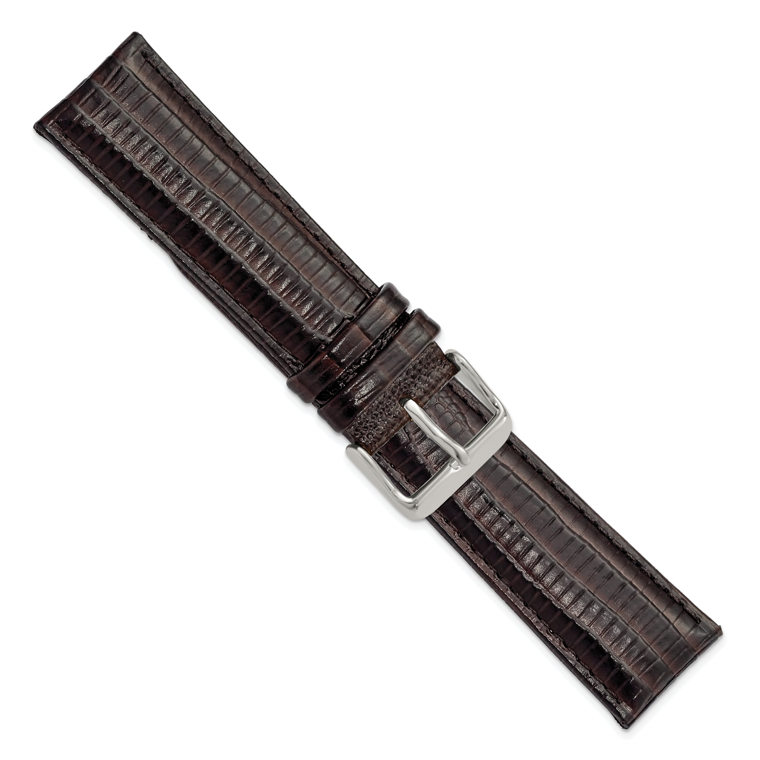 20mm Brown Teju Liz Grain Leather with Silver-tone Buckle 7.5 inch Watch Band