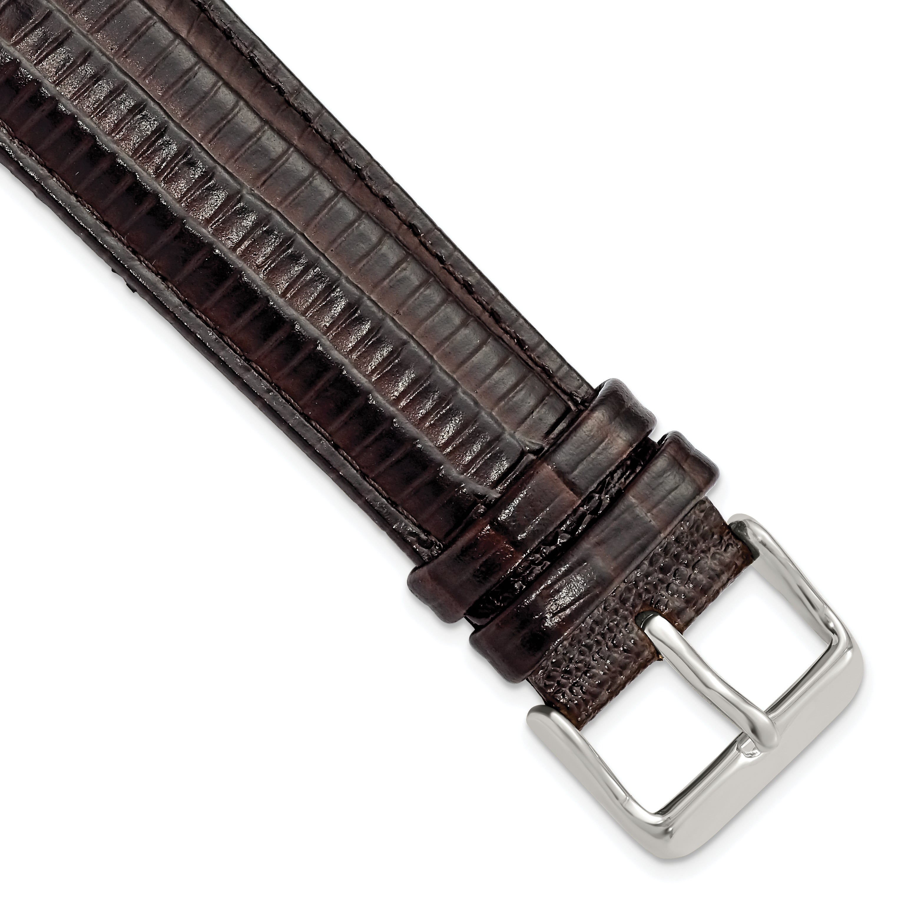 DeBeer 22mm Brown Teju Liz Grain Leather with Silver-tone Buckle 7.5 inch Watch Band