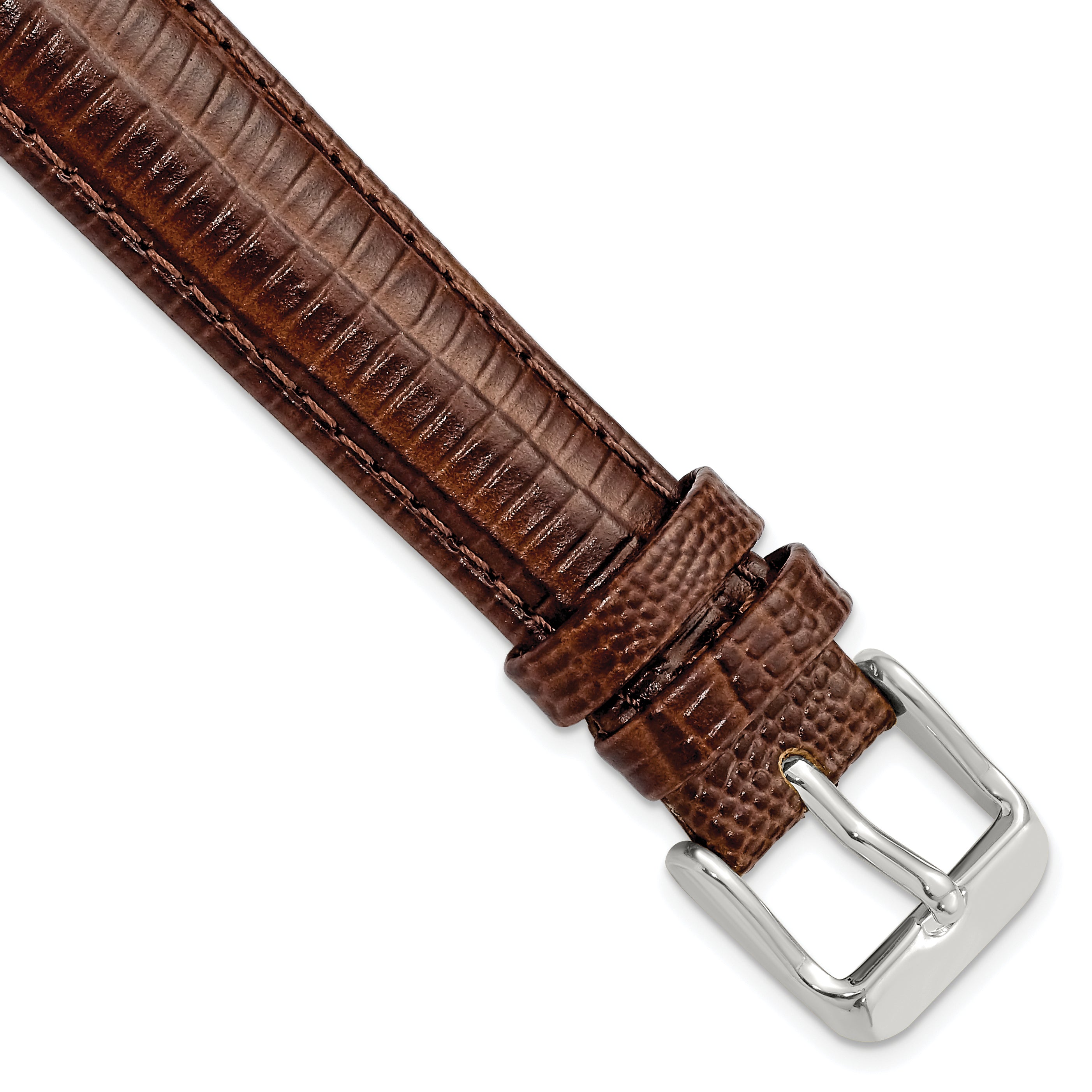 DeBeer 16mm Havana Teju Liz Grain Leather with Silver-tone Buckle 7.5 inch Watch Band