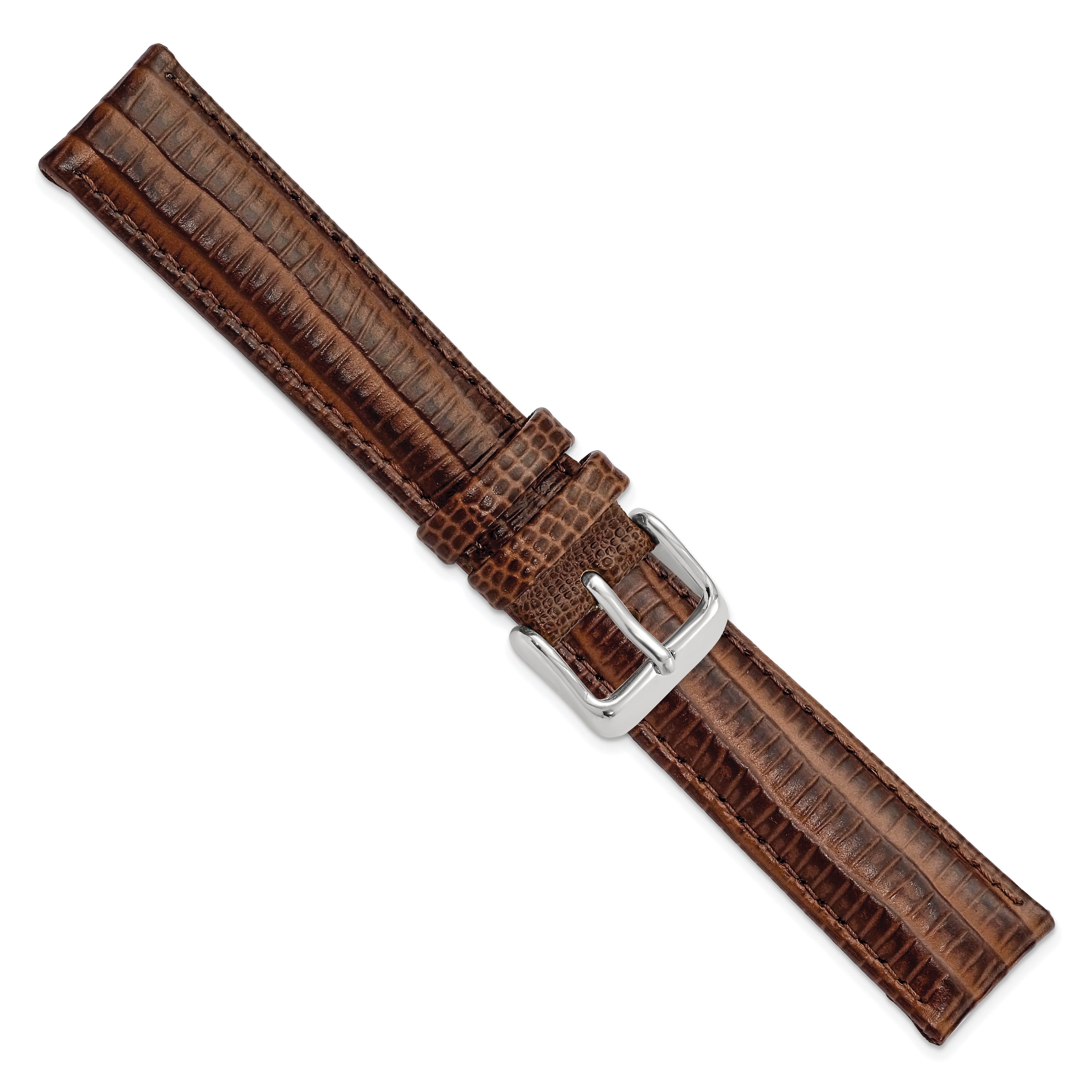 14mm Havana Teju Liz Grain Leather with Silver-tone Buckle 6.75 inch Watch Band