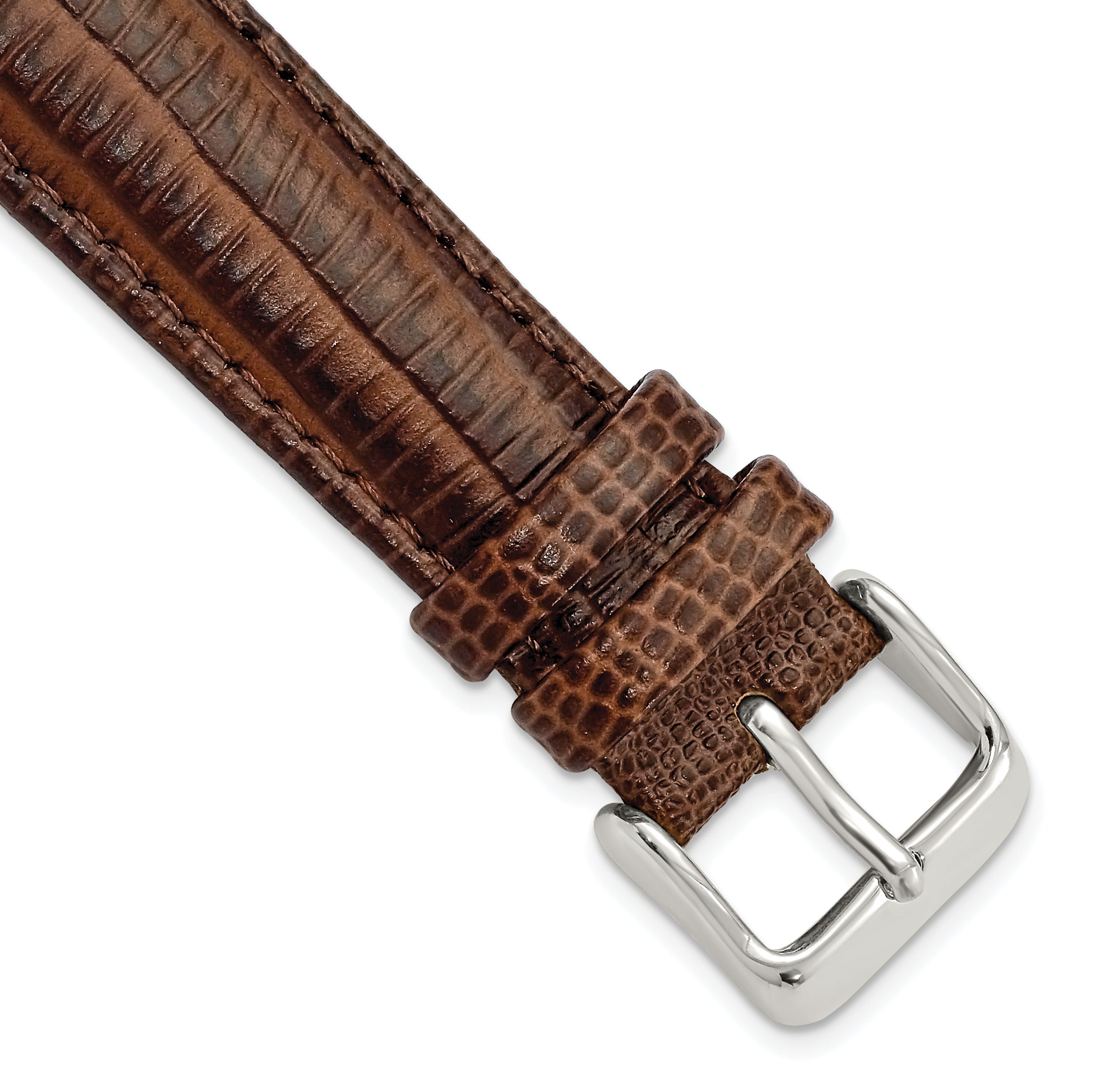 DeBeer 18mm Havana Teju Liz Grain Leather with Silver-tone Buckle 7.5 inch Watch Band