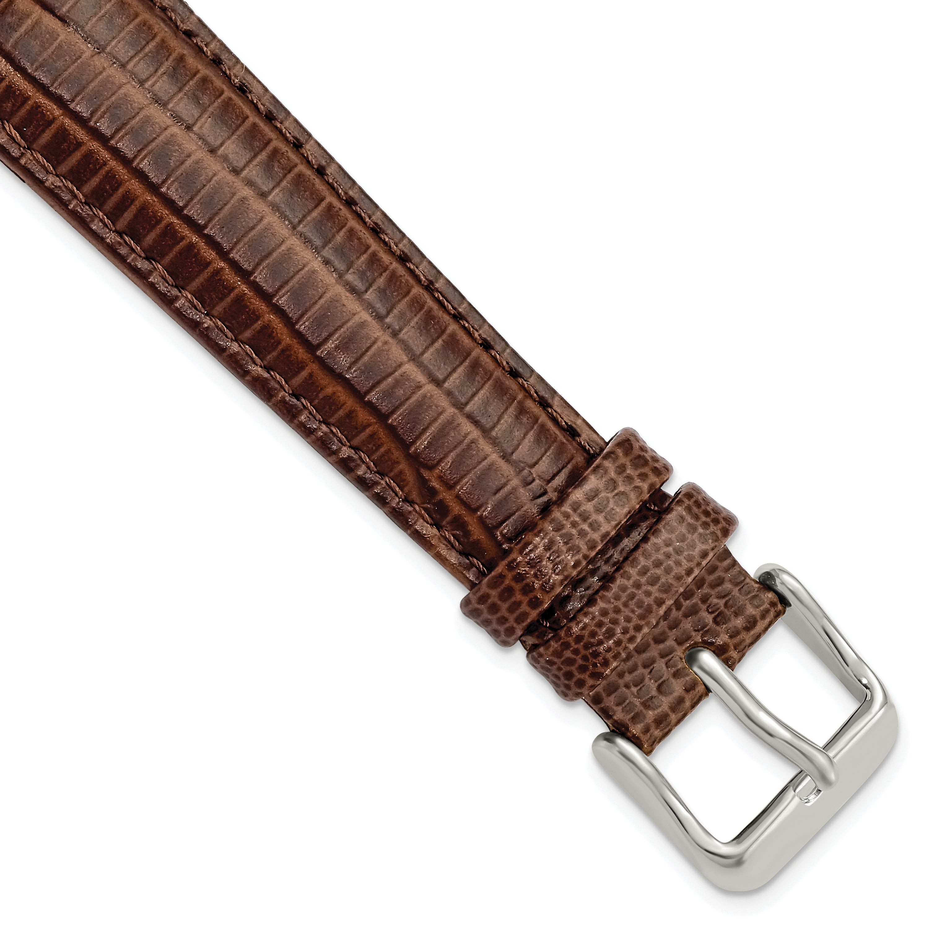 DeBeer 19mm Havana Teju Liz Grain Leather with Silver-tone Buckle 7.5 inch Watch Band