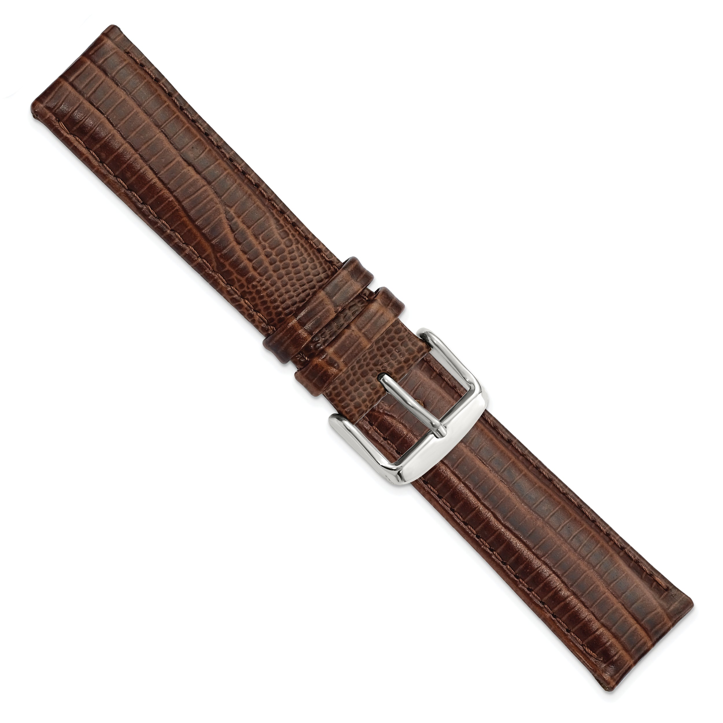 14mm Havana Teju Liz Grain Leather with Silver-tone Buckle 6.75 inch Watch Band