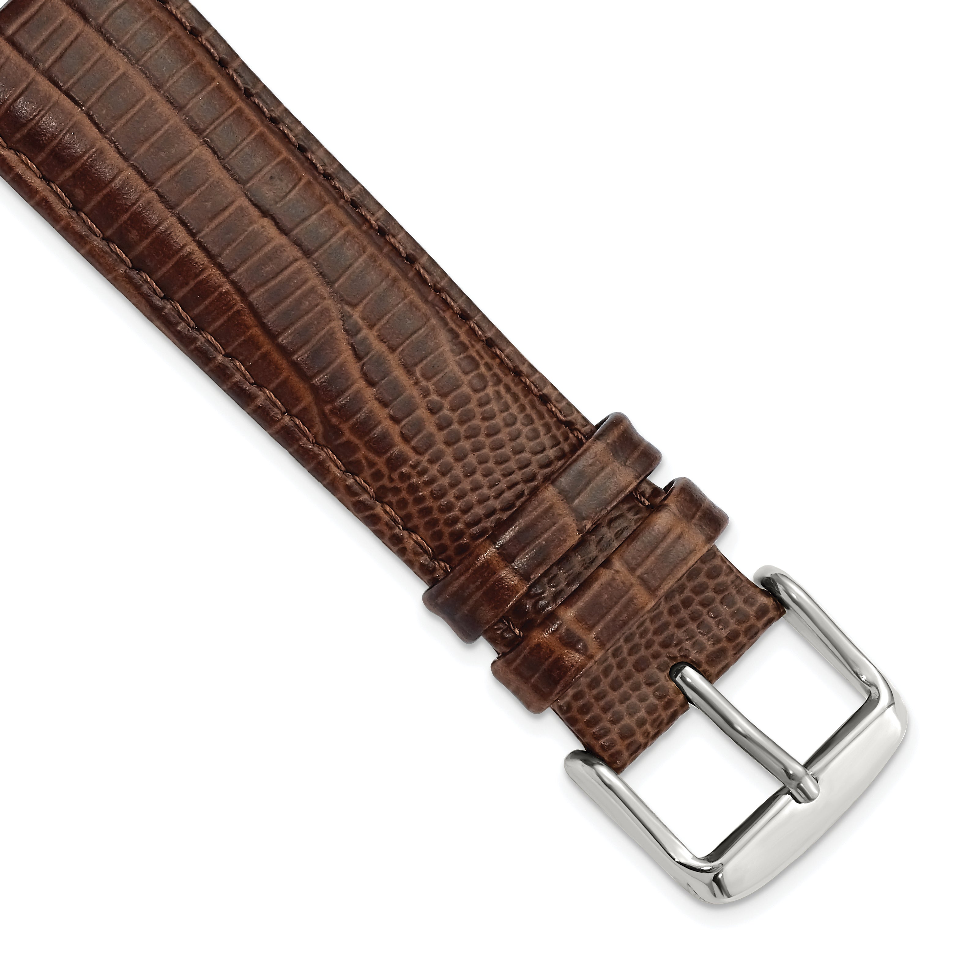 DeBeer 20mm Havana Teju Liz Grain Leather with Silver-tone Buckle 7.5 inch Watch Band